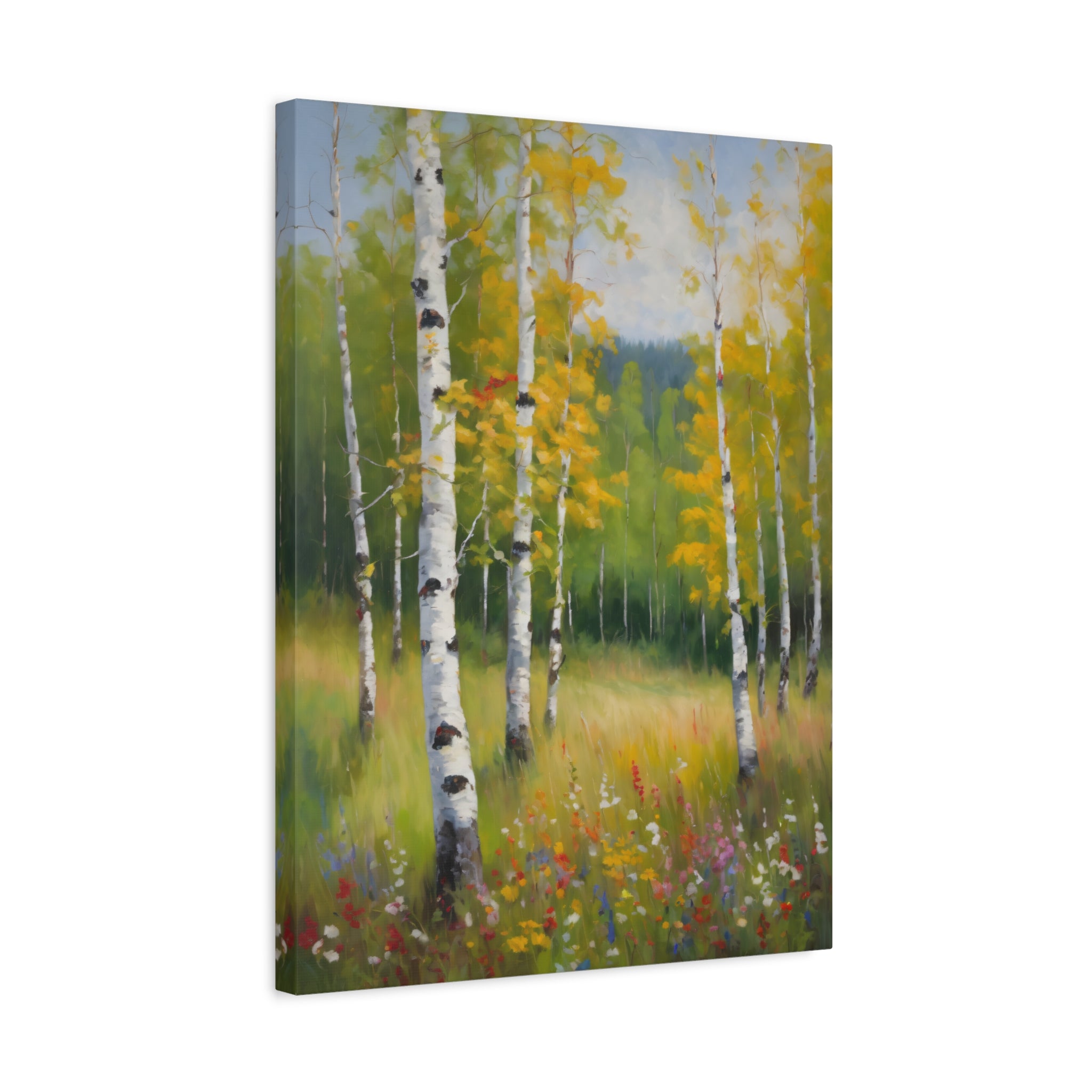 Birch Forest Oil Painting Print, Spring Woodland Canvas Decor