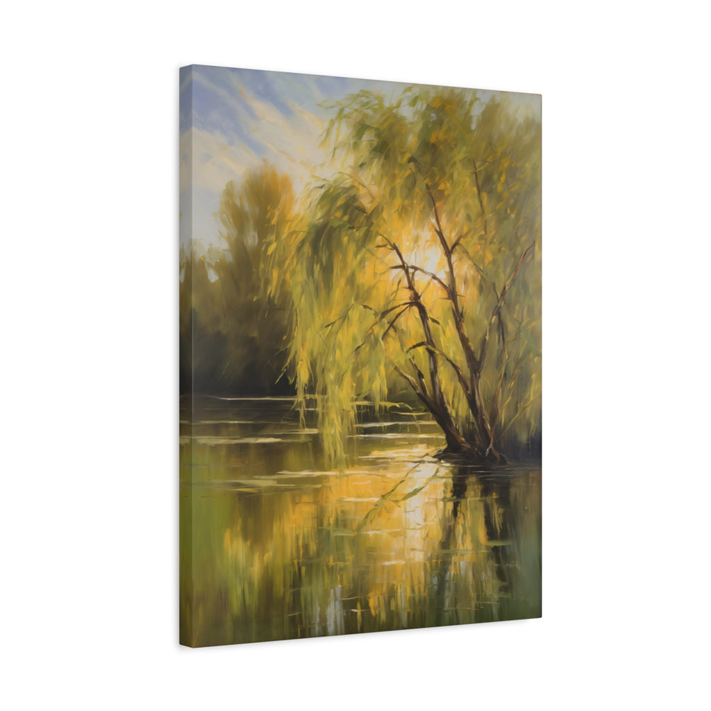 Willow Tree Oil Painting Print – Rustic Countryside Landscape Wall Art