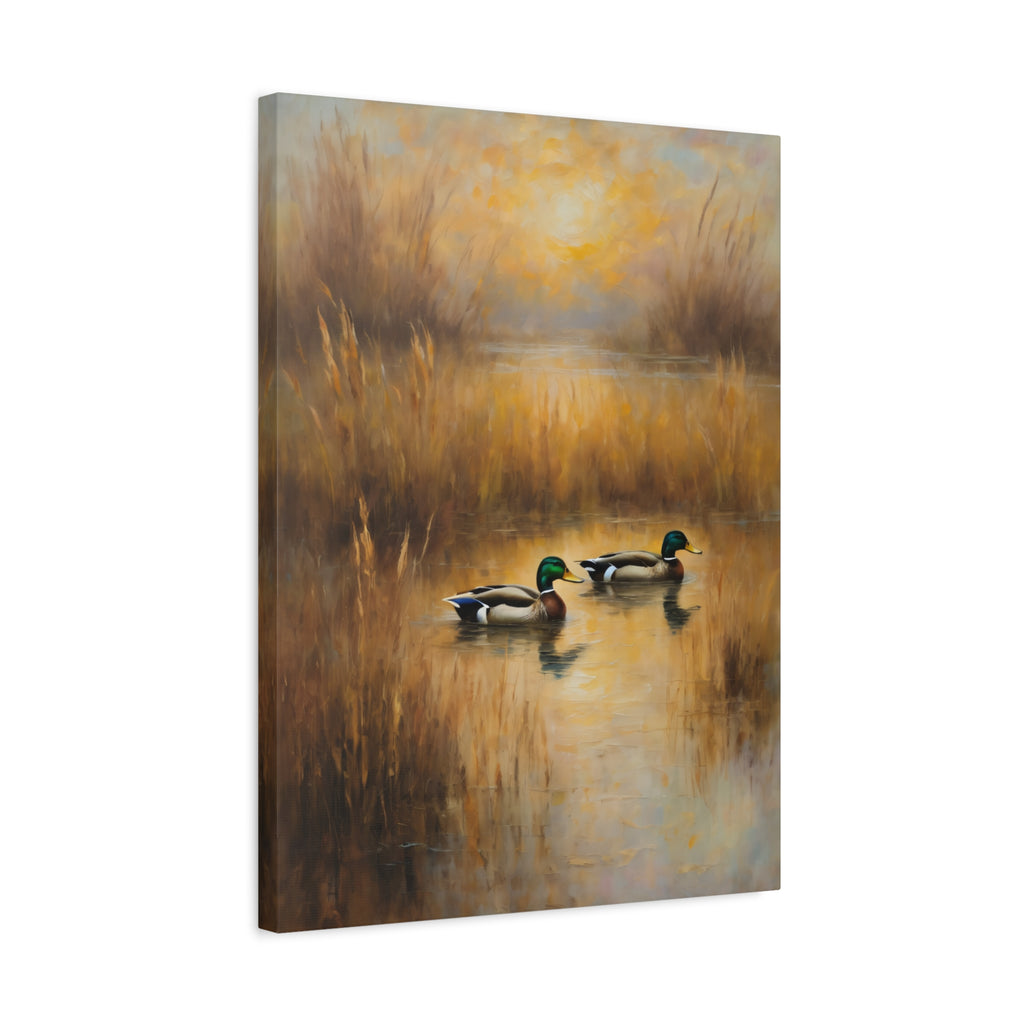 Mallard Ducks Oil Painting Print – Vintage Woodland Cabin Wall Art