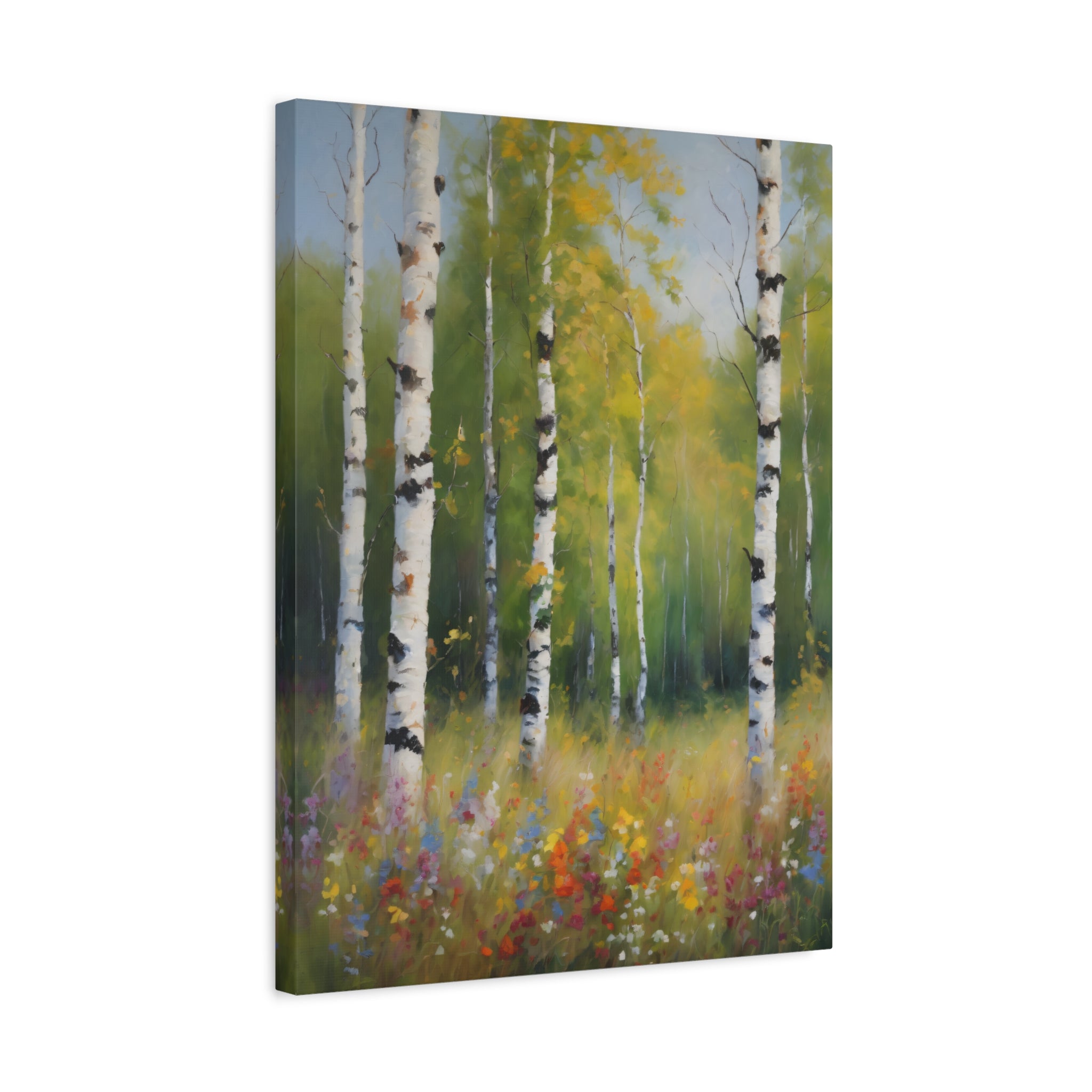 Birch Forest Oil Painting Print, Spring Woodland Canvas Decor