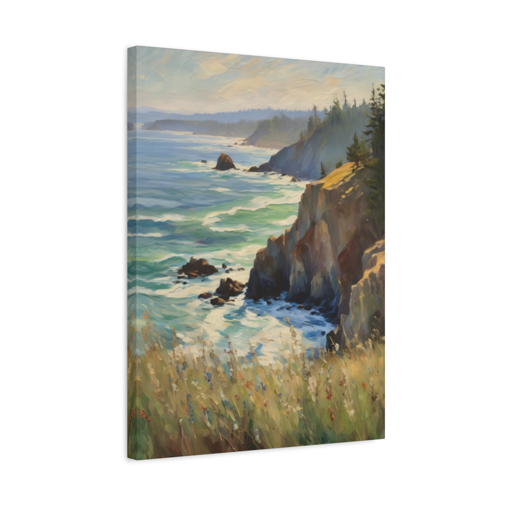 Pacific Northwest Oil Painting Print – Oregon Coastal Seascape Landscape Wall Art
