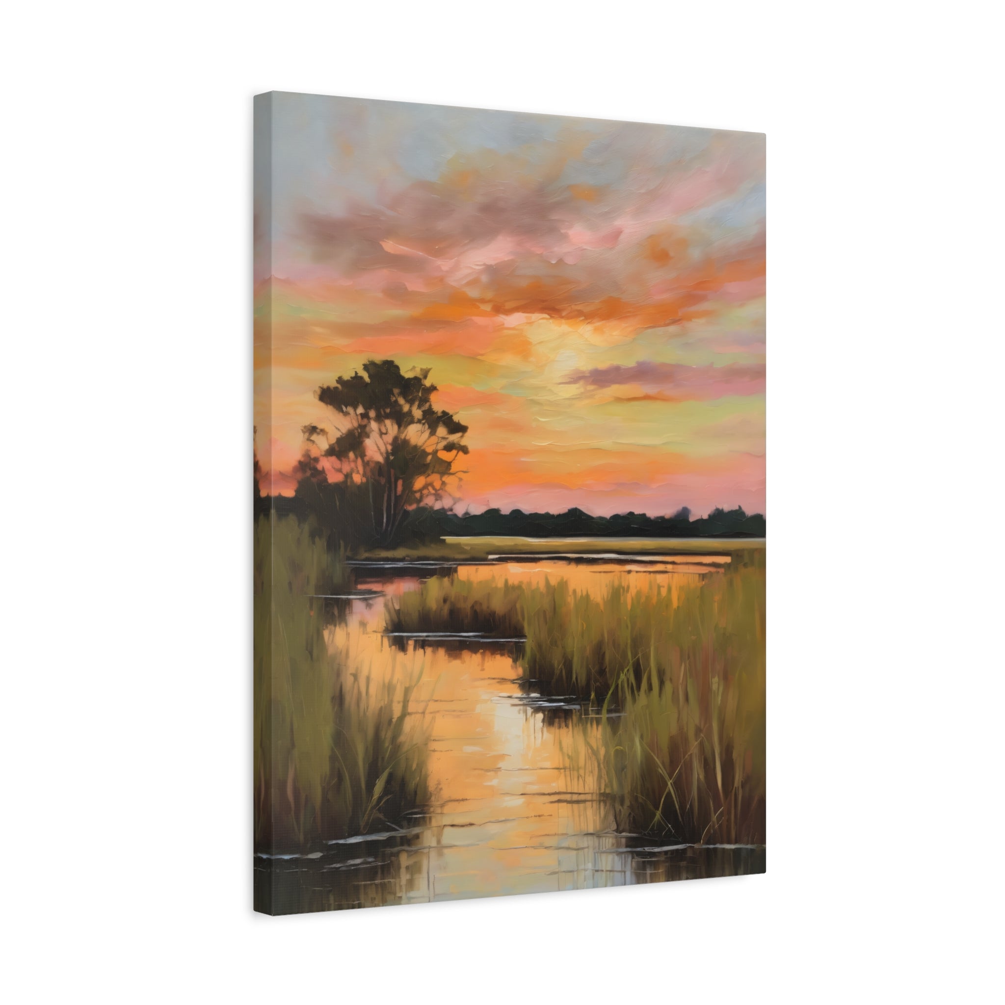 Salt Marsh Oil Painting Print – Lowcountry Sunset Landscape Wall Art
