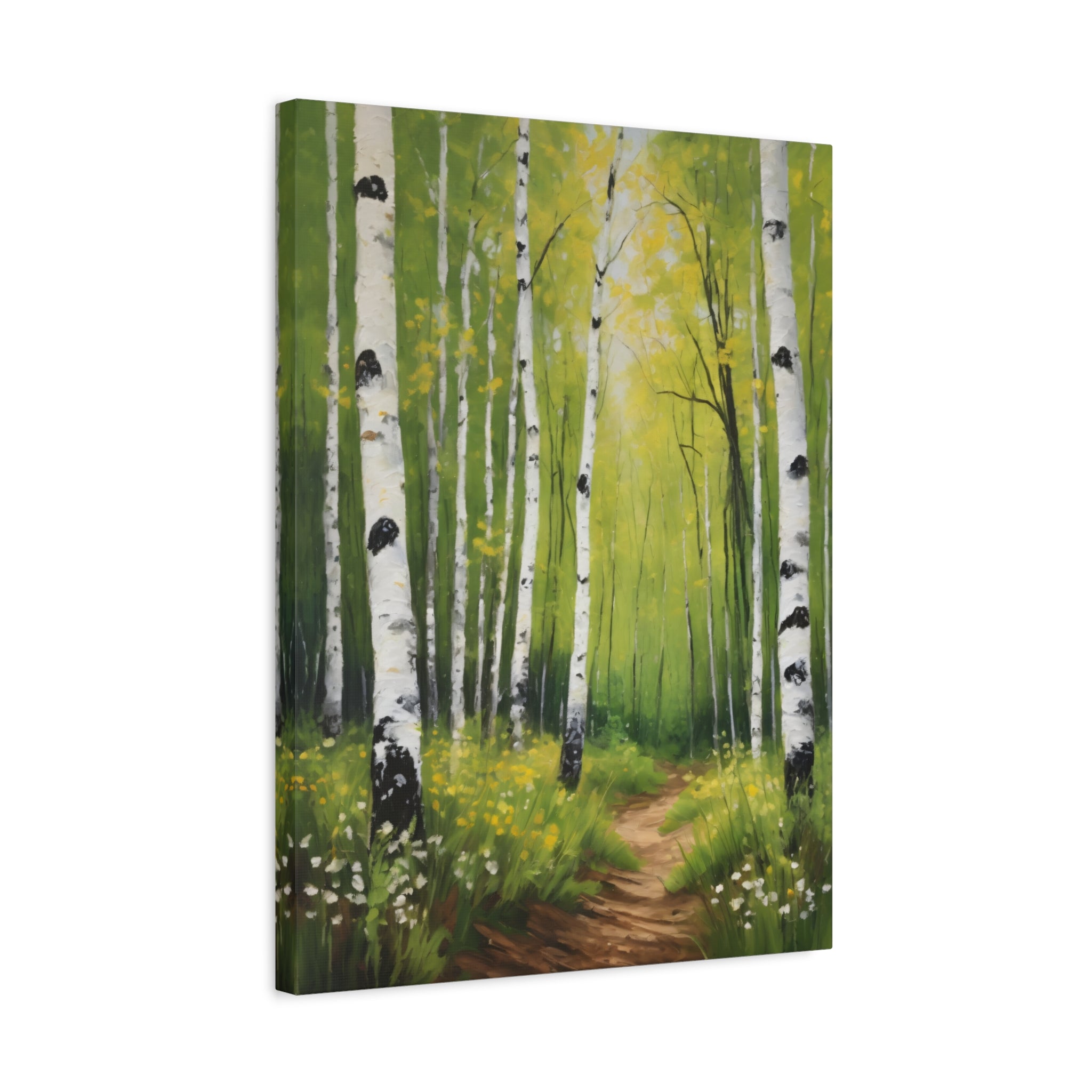 Birch Forest Oil Painting Print – Silver Birch Woodland Landscape Wall Art