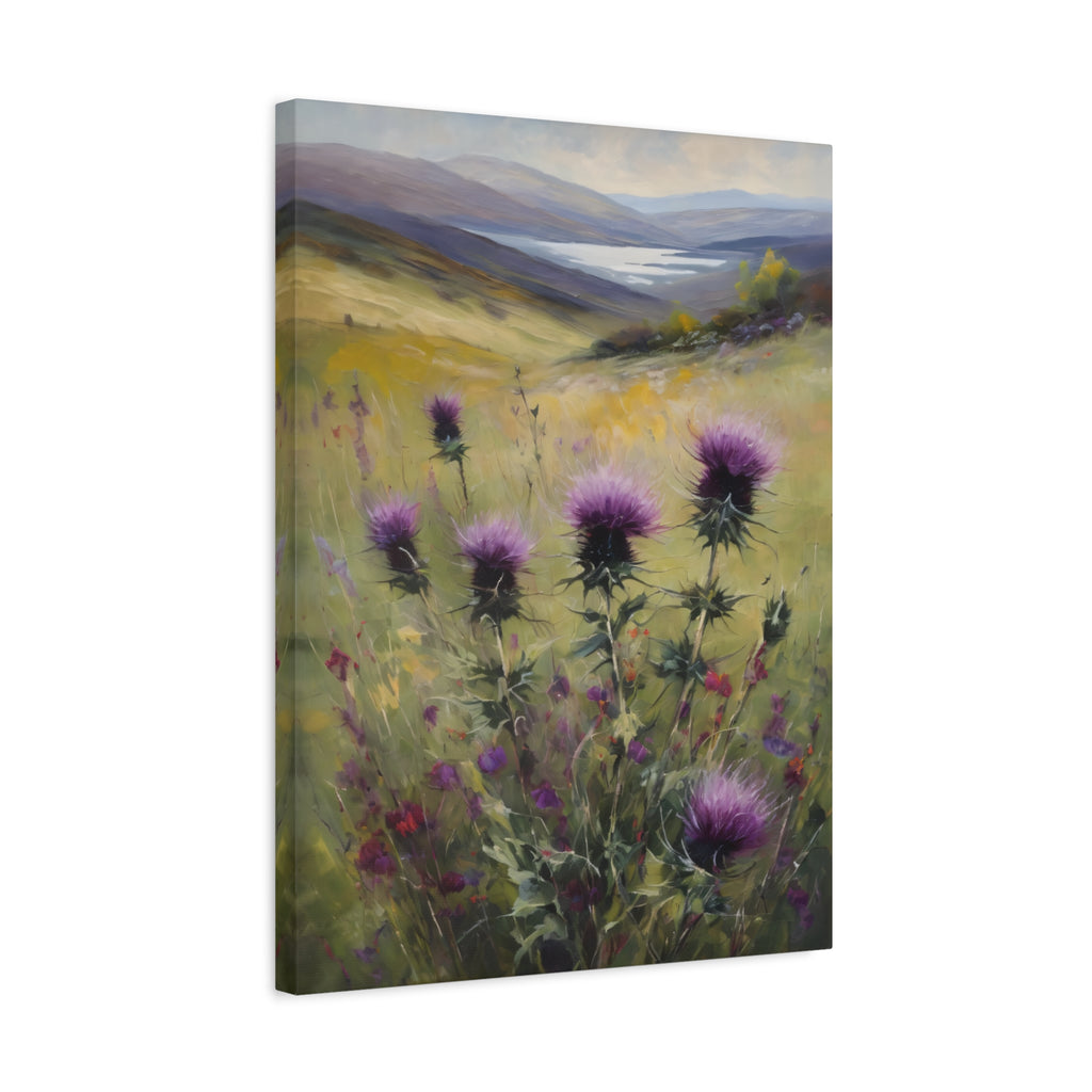 Scottish Highlands Thistle Oil Painting Print – Isle of Skye Wildflower Landscape Wall Art