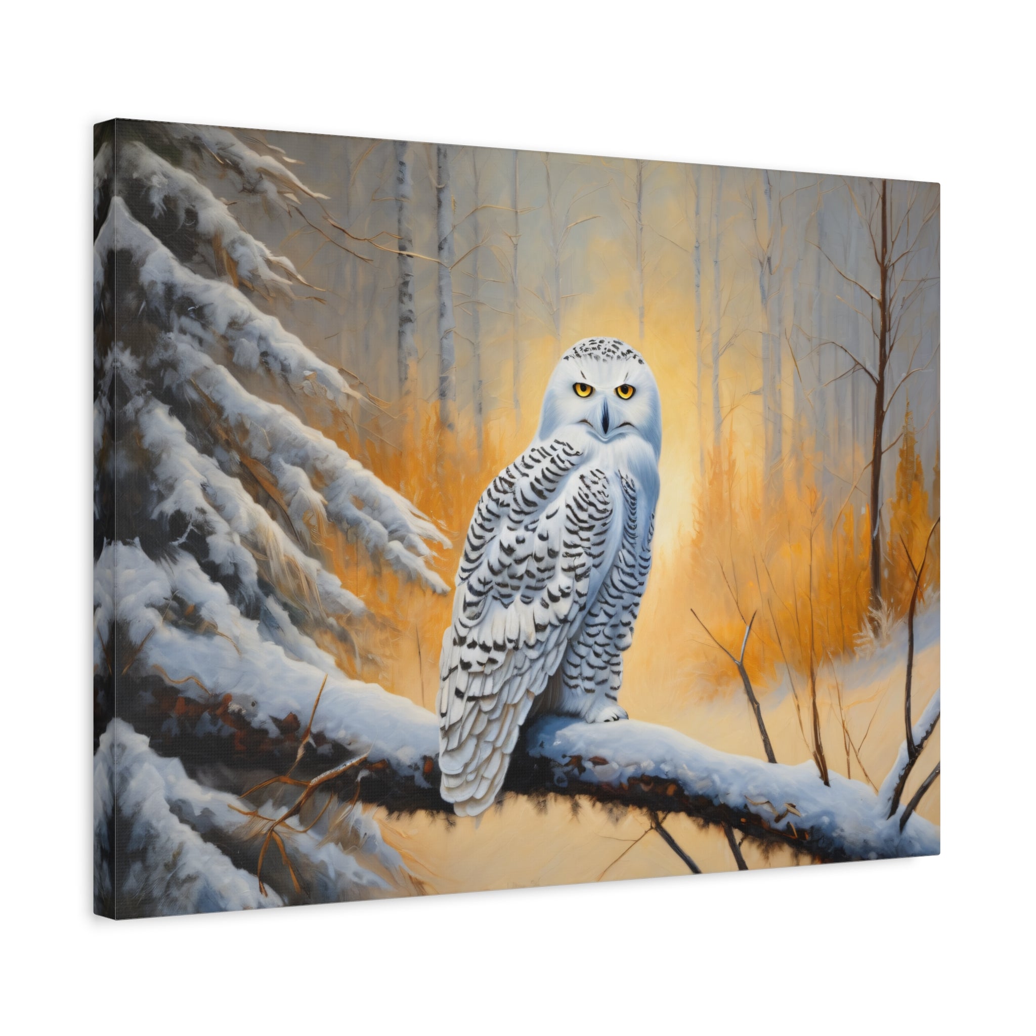Snowy Owl Oil Painting Print – Winter Forest Wildlife Wall Art