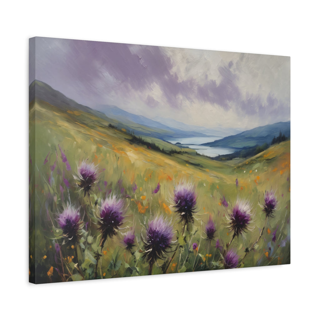 Scottish Highlands Thistle Oil Painting Print – Isle of Skye Wildflower Landscape Wall Art