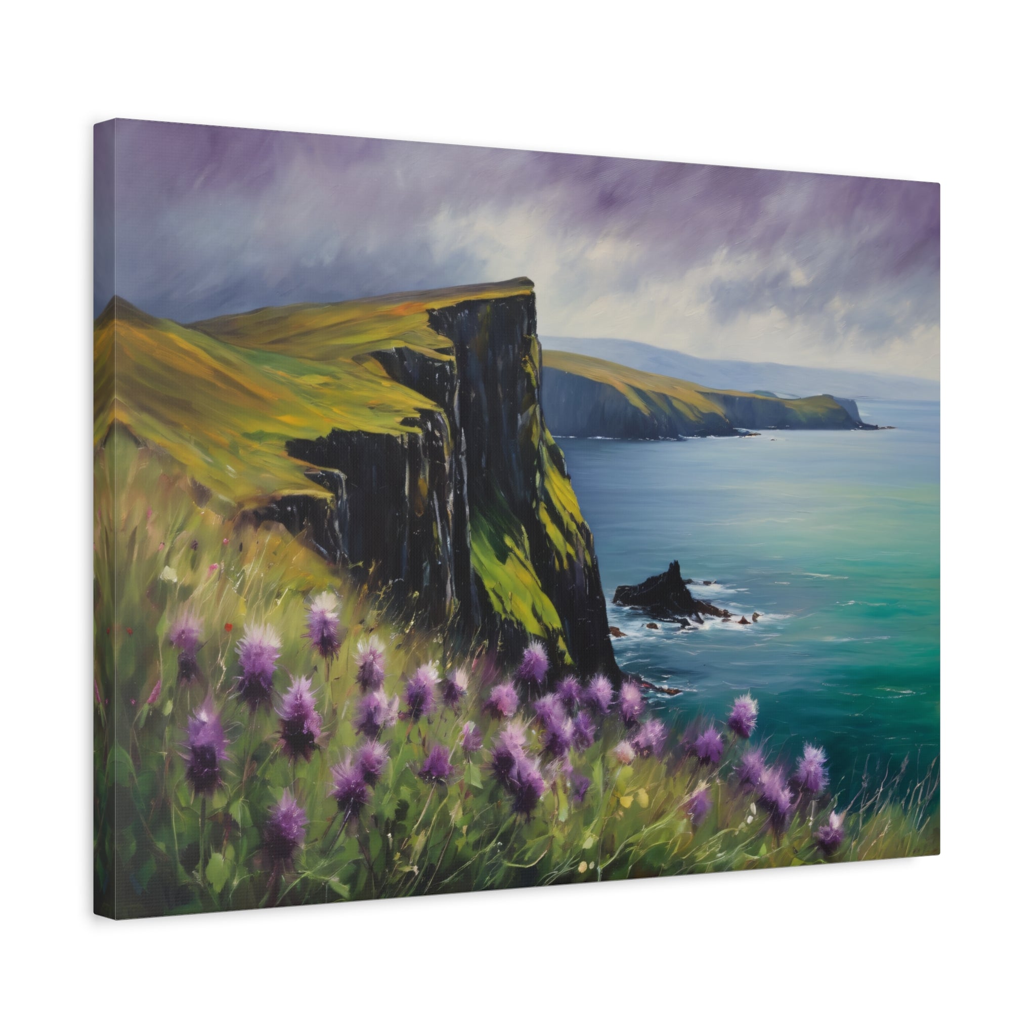 Isle of Skye Oil Painting Print – Scottish Highlands Thistle Landscape Wall Art