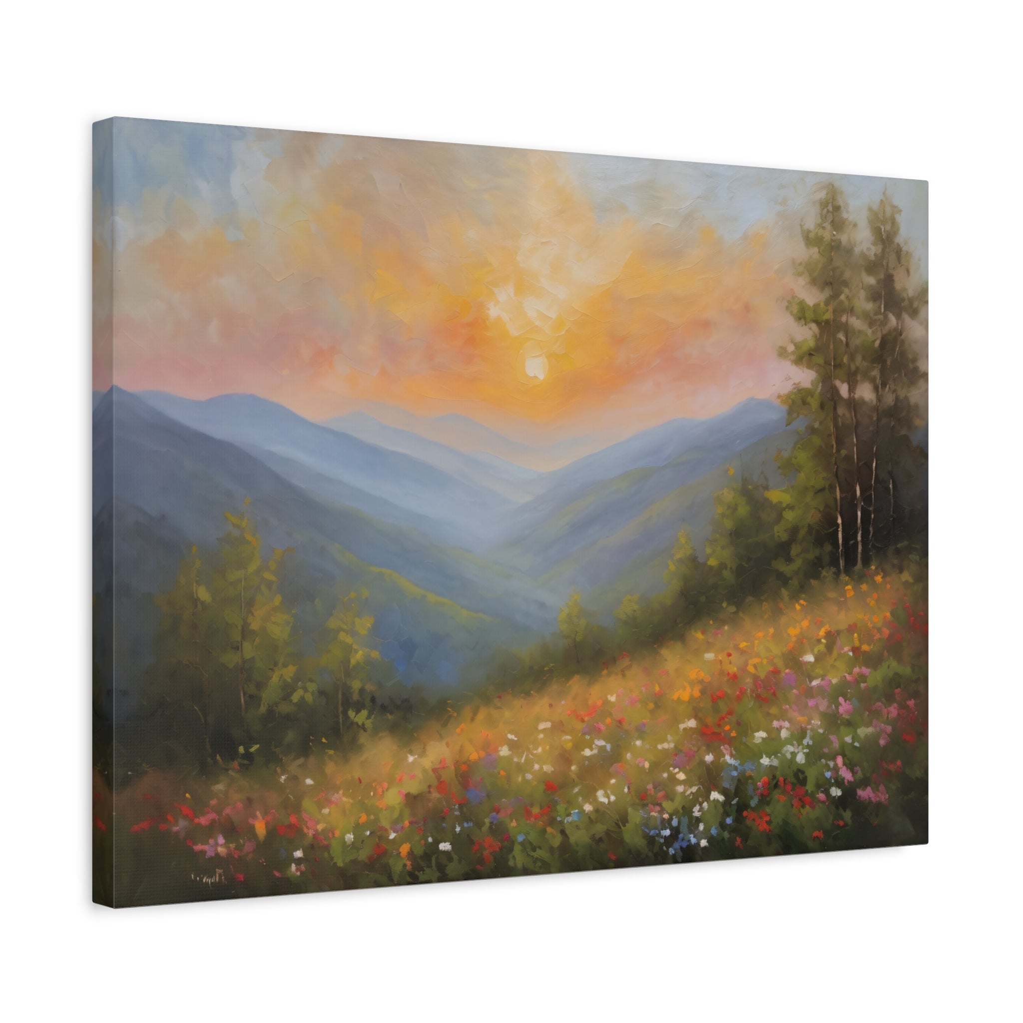 Blue Ridge Mountains Oil Painting Print – Appalachian Sunset Landscape Wall Art