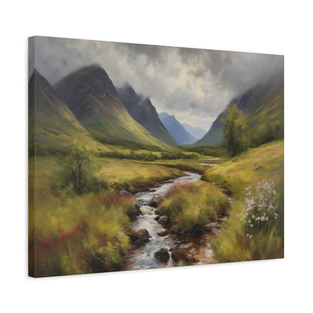 Glencoe Oil Painting Print – Scottish Highlands Mountain Landscape Wall Art