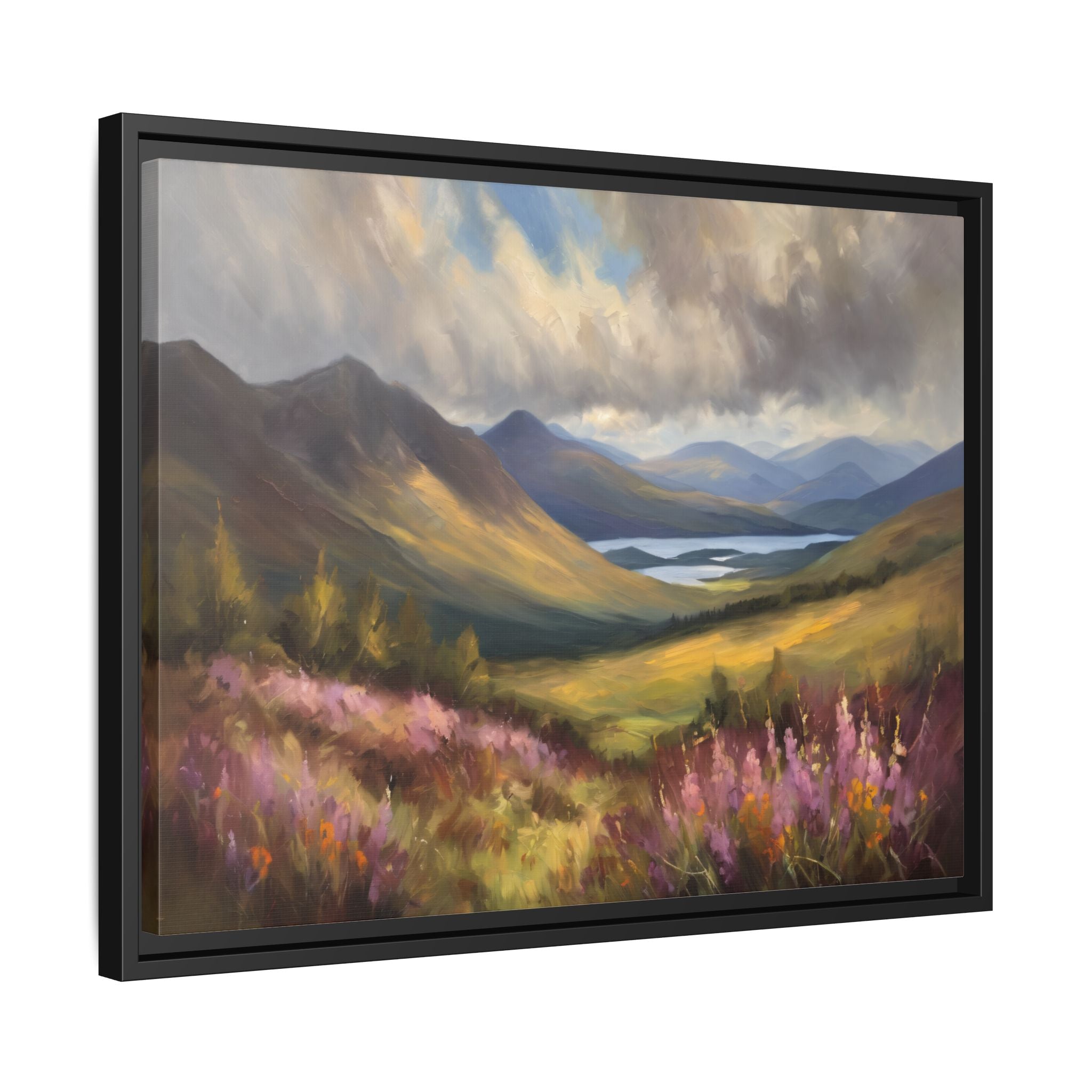 Scottish Highlands Oil Painting Print – Floral Highland Mountain Landscape Wall Art