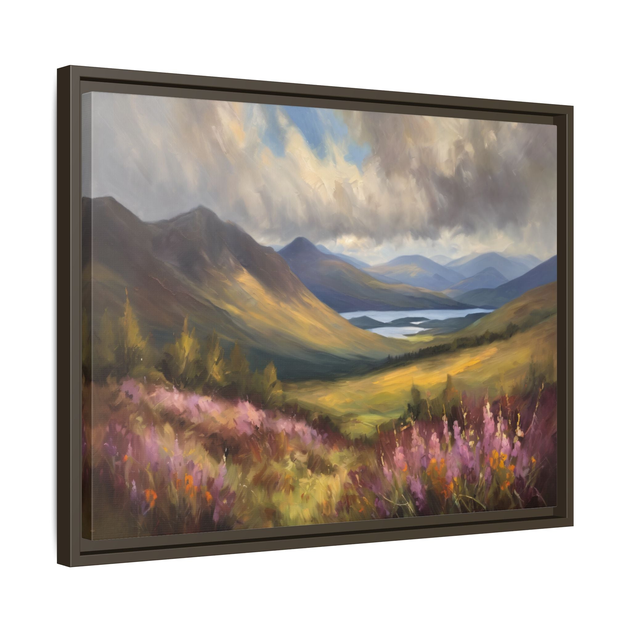 Scottish Highlands Oil Painting Print – Floral Highland Mountain Landscape Wall Art