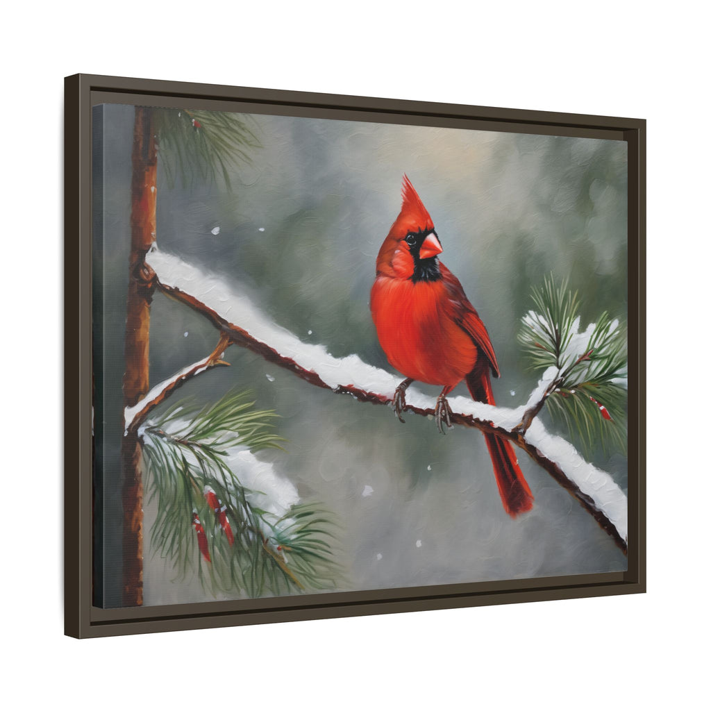 Red Cardinal Oil Painting Print – Snowy Winter Wildlife Wall Art