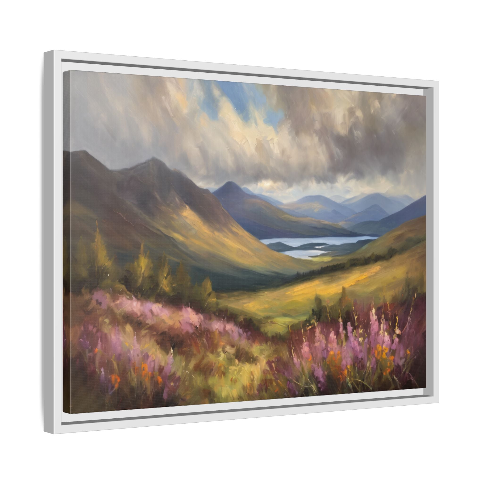 Scottish Highlands Oil Painting Print – Floral Highland Mountain Landscape Wall Art