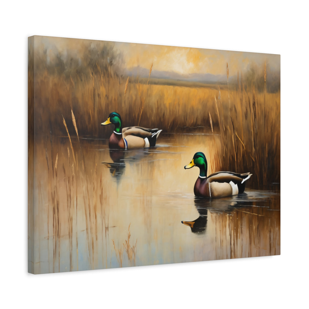 Mallard Ducks Oil Painting Print – Vintage Woodland Cabin Wall Art