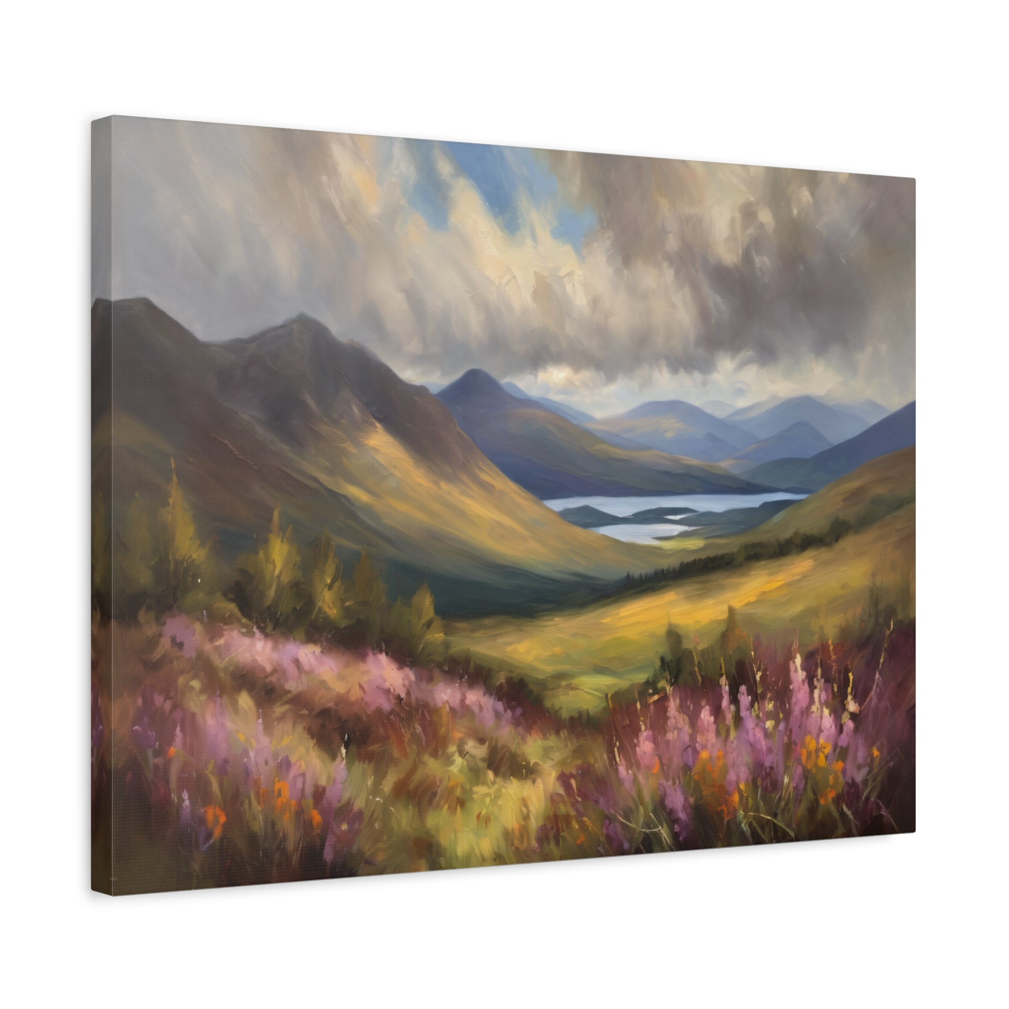 Scottish Highlands Oil Painting Print – Floral Highland Mountain Landscape Wall Art