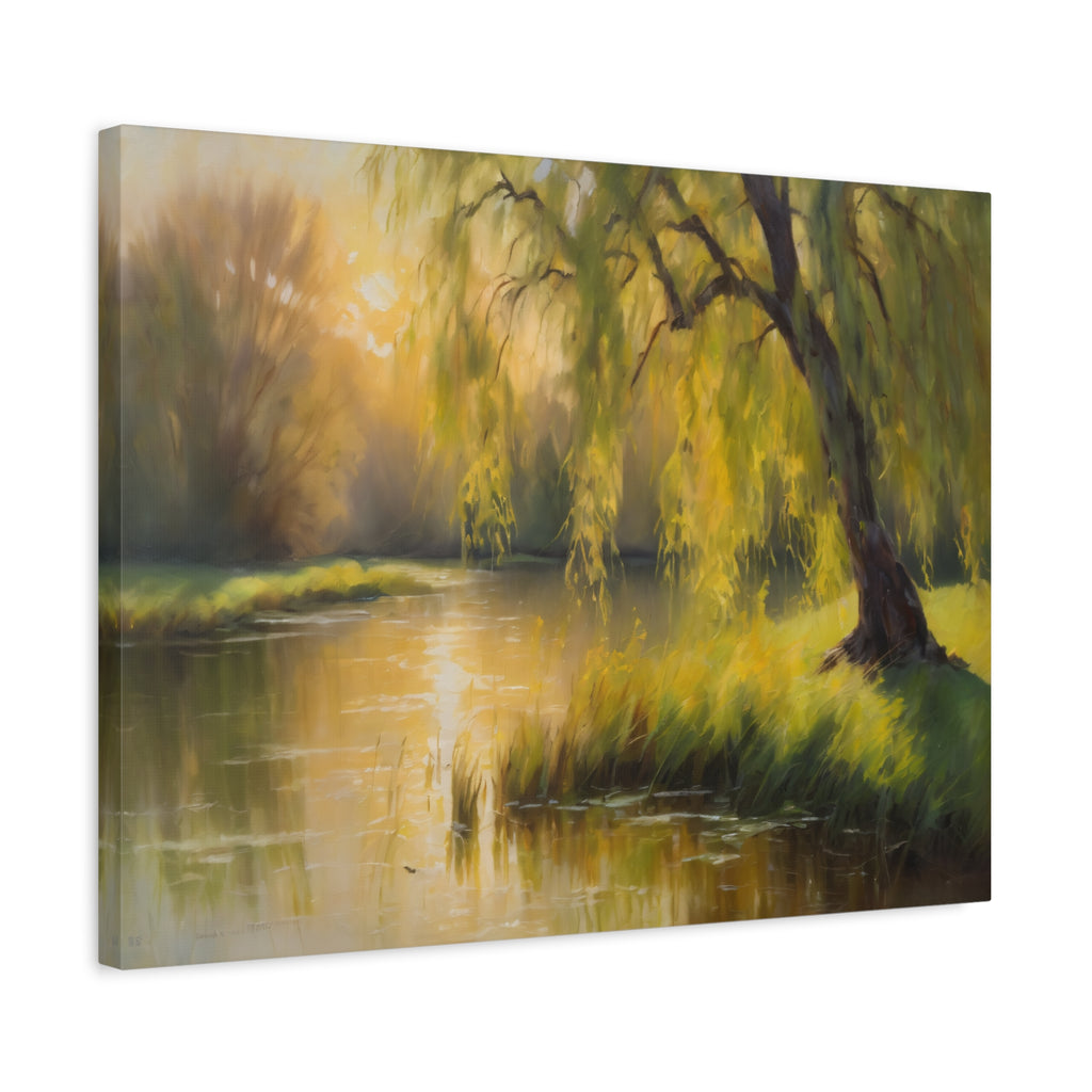 Willow Tree Oil Painting Print – Rustic Countryside Landscape Wall Art