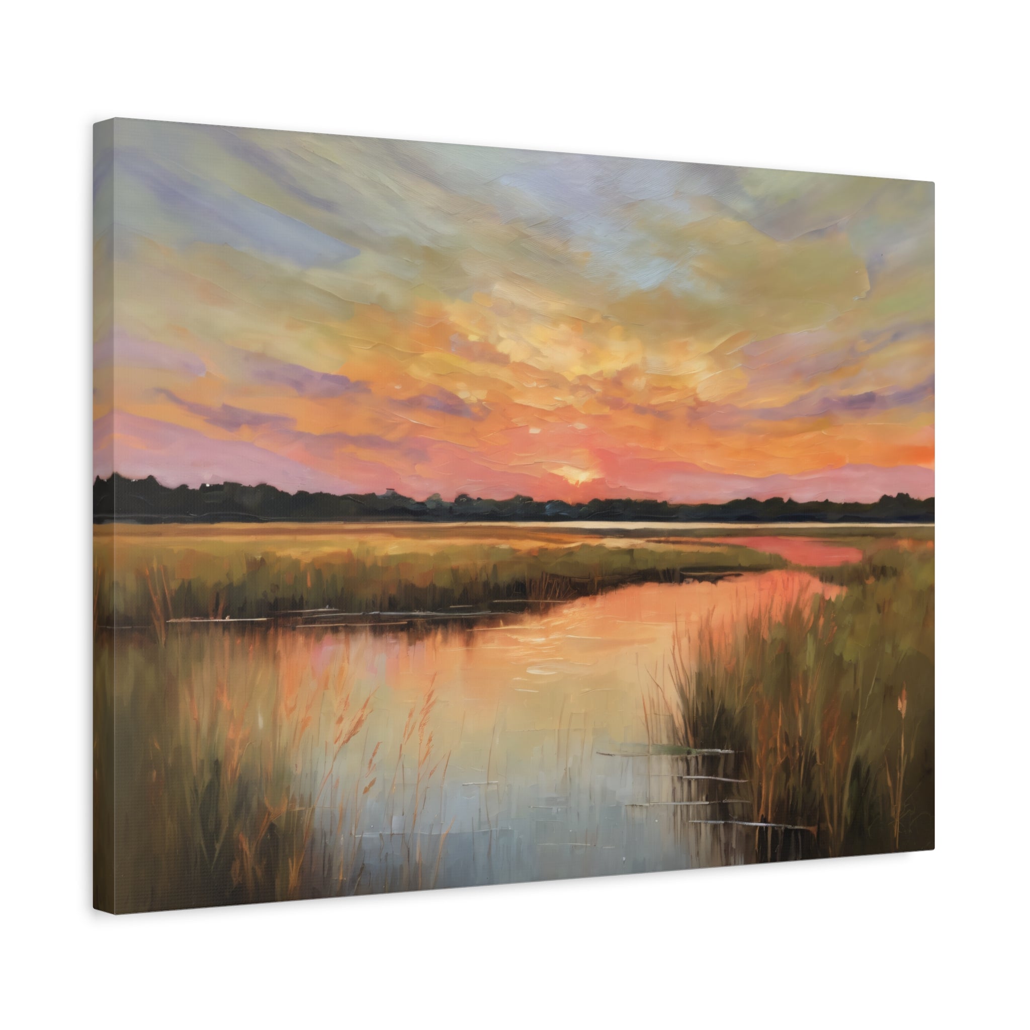 Salt Marsh Oil Painting Print – Tranquil Sunset Landscape Wall Art