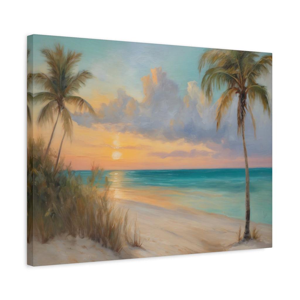 Florida Beach Oil Painting Print – Key West Sunset Coastal Landscape Wall Art