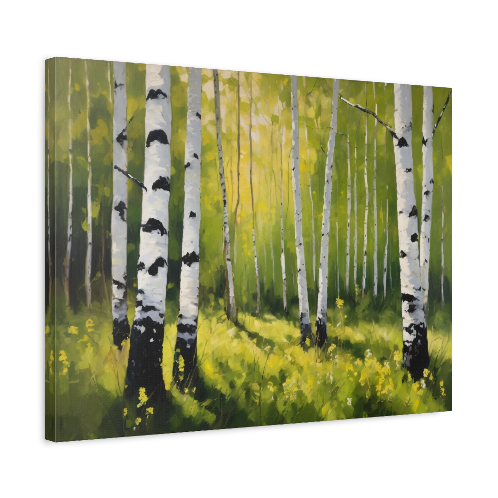 Spring Forest Oil Painting Print, Silver Birch Trees Landscape Canvas Decor
