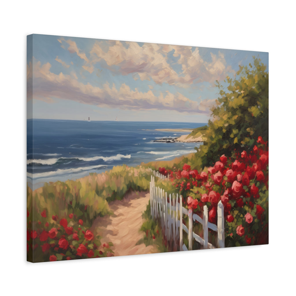 Cape Cod Oil Painting Print – Coastal Rose Beach Landscape Wall Art