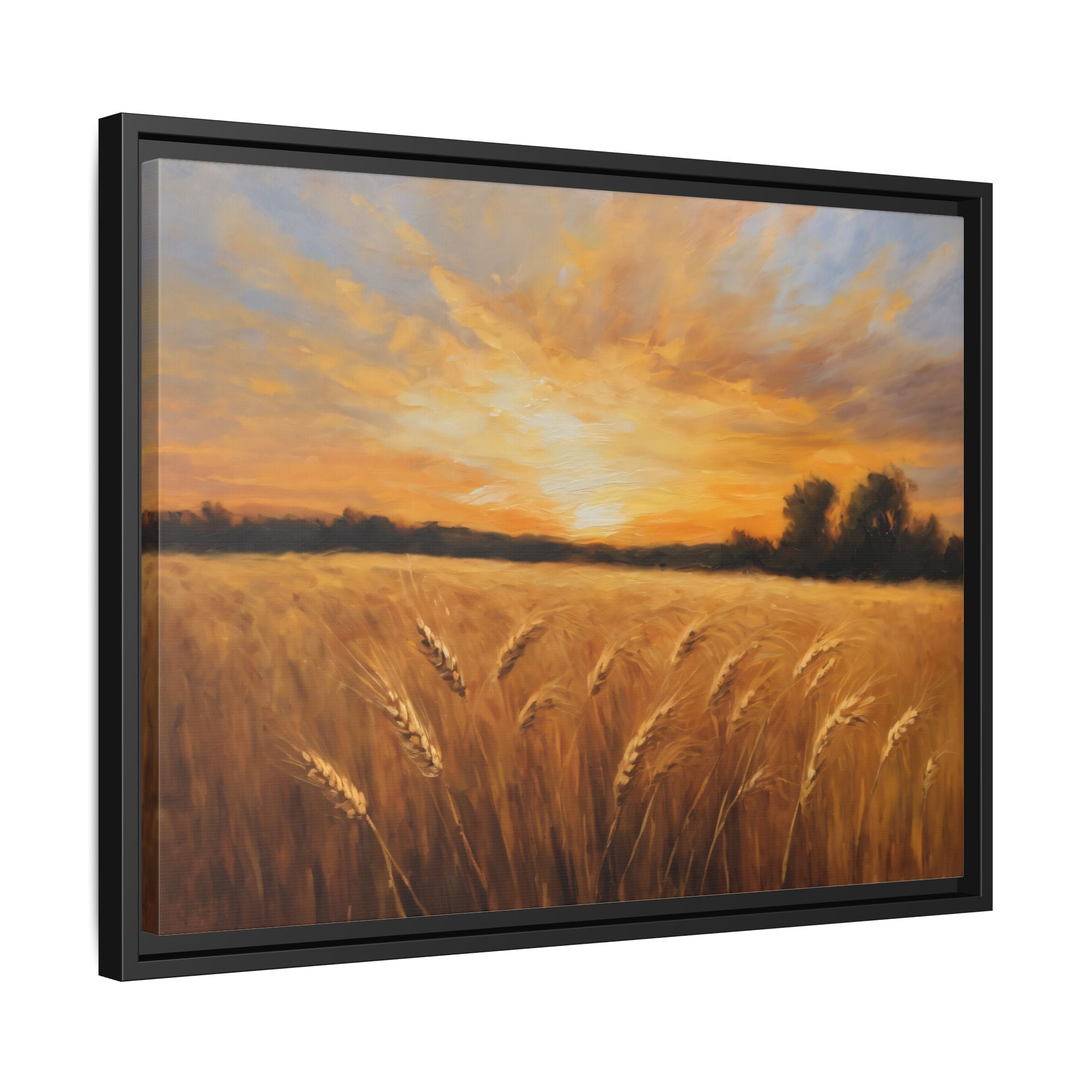 Golden Wheat Field Oil Painting Print – Rustic Farm Landscape Wall Art