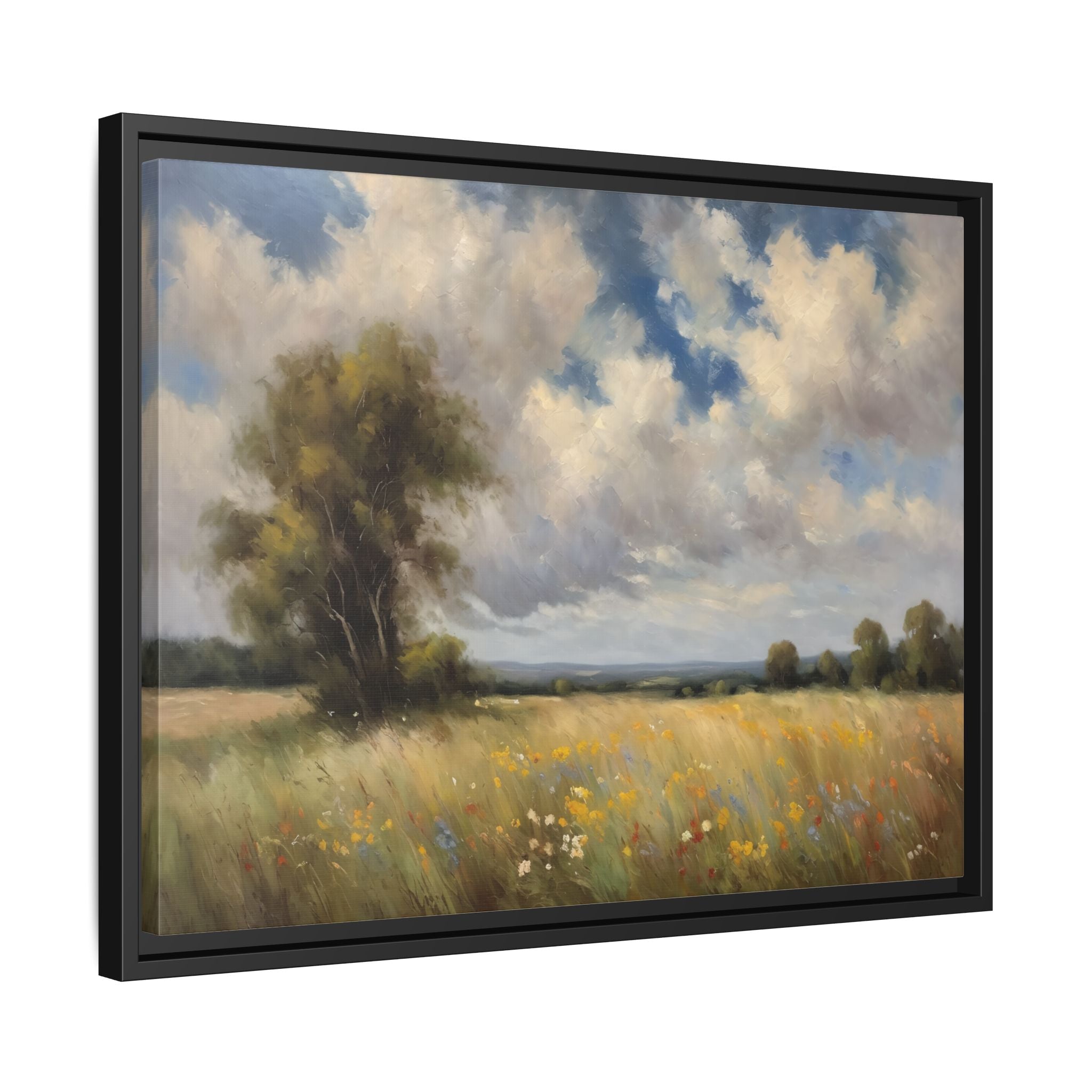 Vintage Wildflower Meadow Oil Painting Print – Rustic Countryside Landscape Wall Art