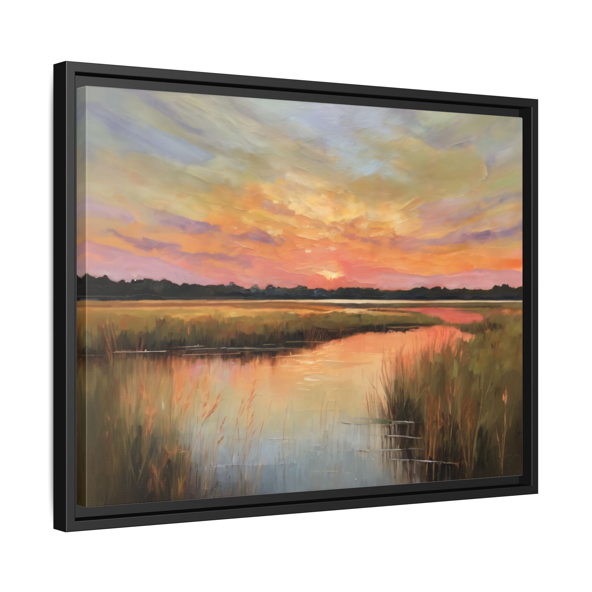 Salt Marsh Oil Painting Print – Tranquil Sunset Landscape Wall Art