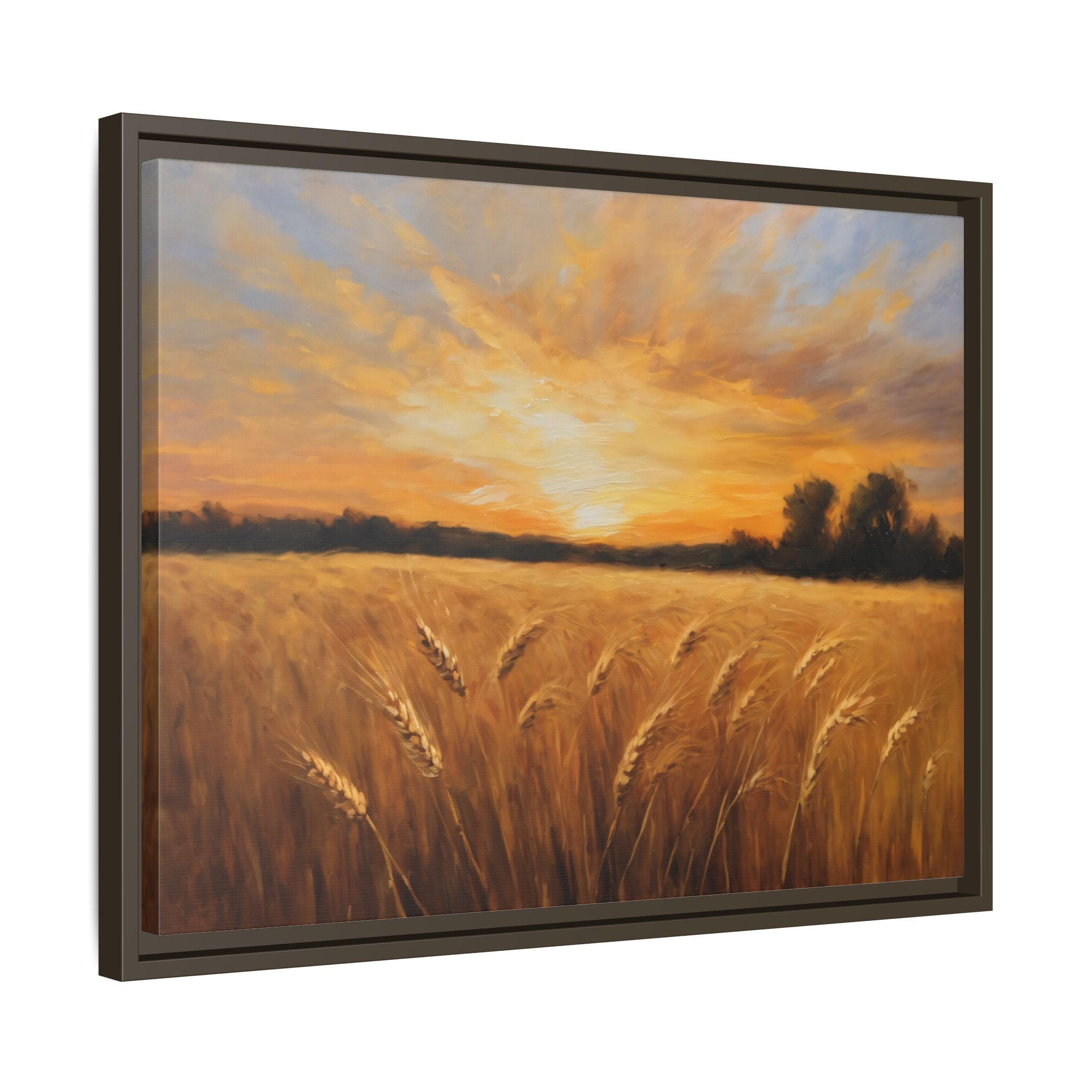 Golden Wheat Field Oil Painting Print – Rustic Farm Landscape Wall Art