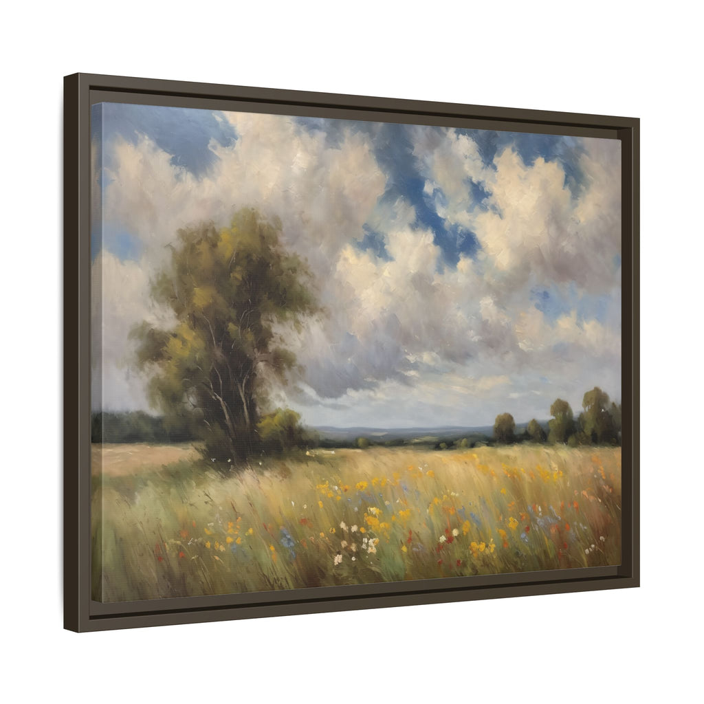 Vintage Wildflower Meadow Oil Painting Print – Rustic Countryside Landscape Wall Art