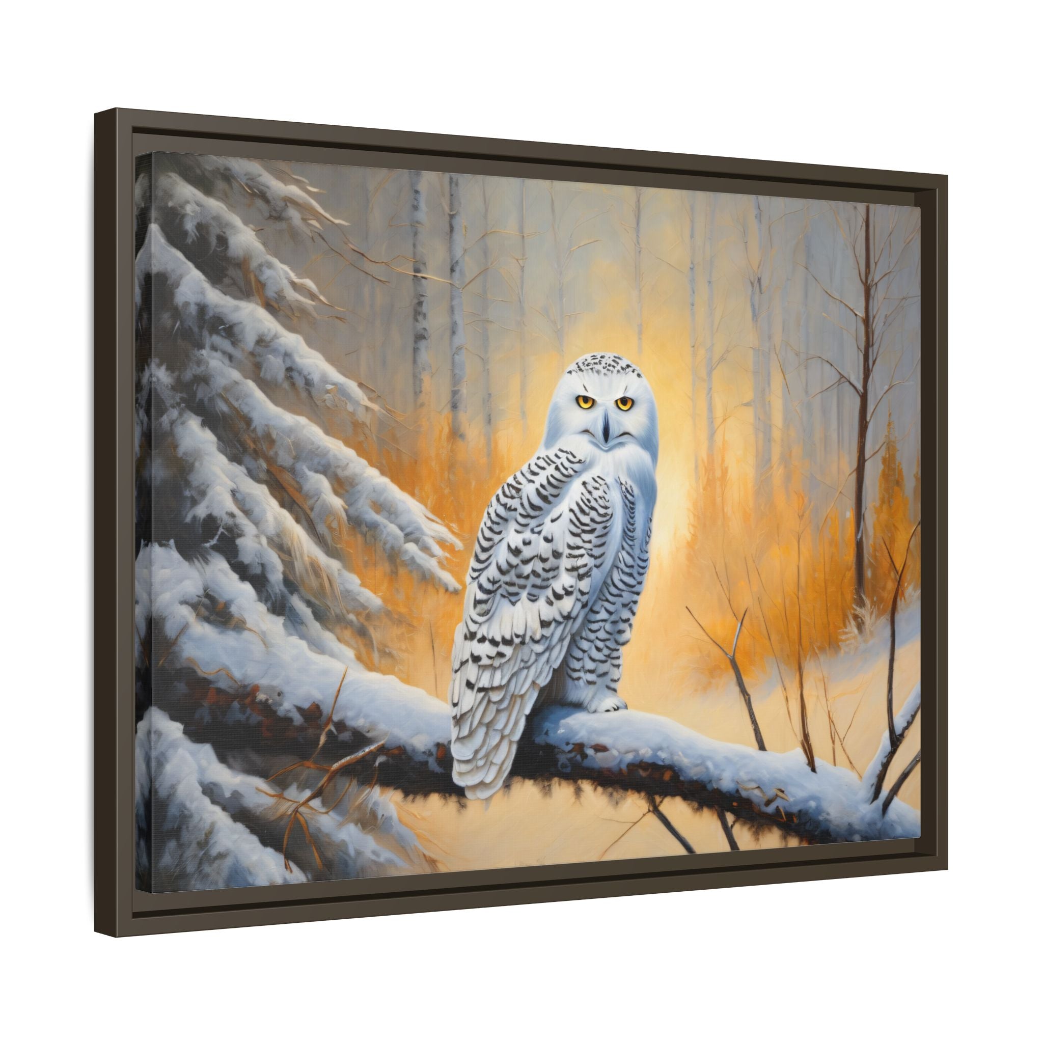 Snowy Owl Oil Painting Print – Winter Forest Wildlife Wall Art
