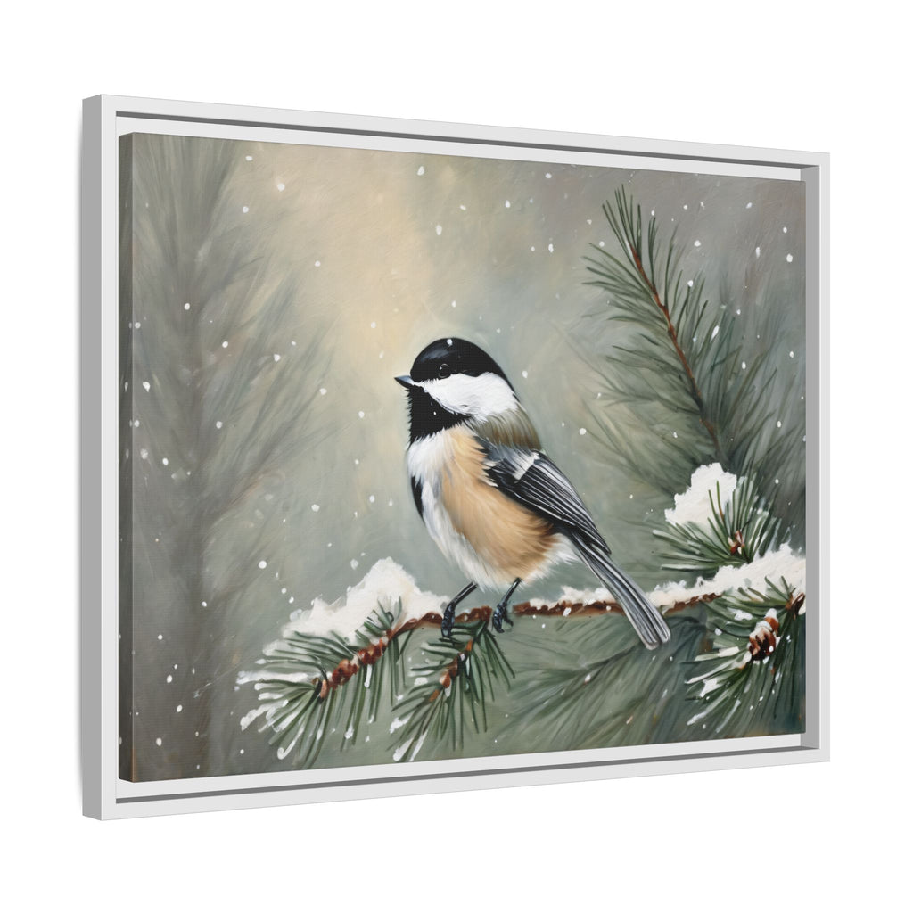 Chickadee Bird Oil Painting Print – Winter Pine Wildlife Wall Art