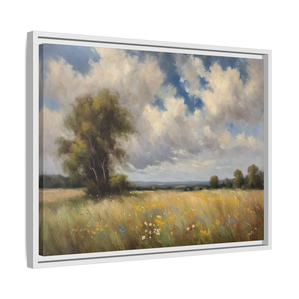 Vintage Wildflower Meadow Oil Painting Print – Rustic Countryside Landscape Wall Art