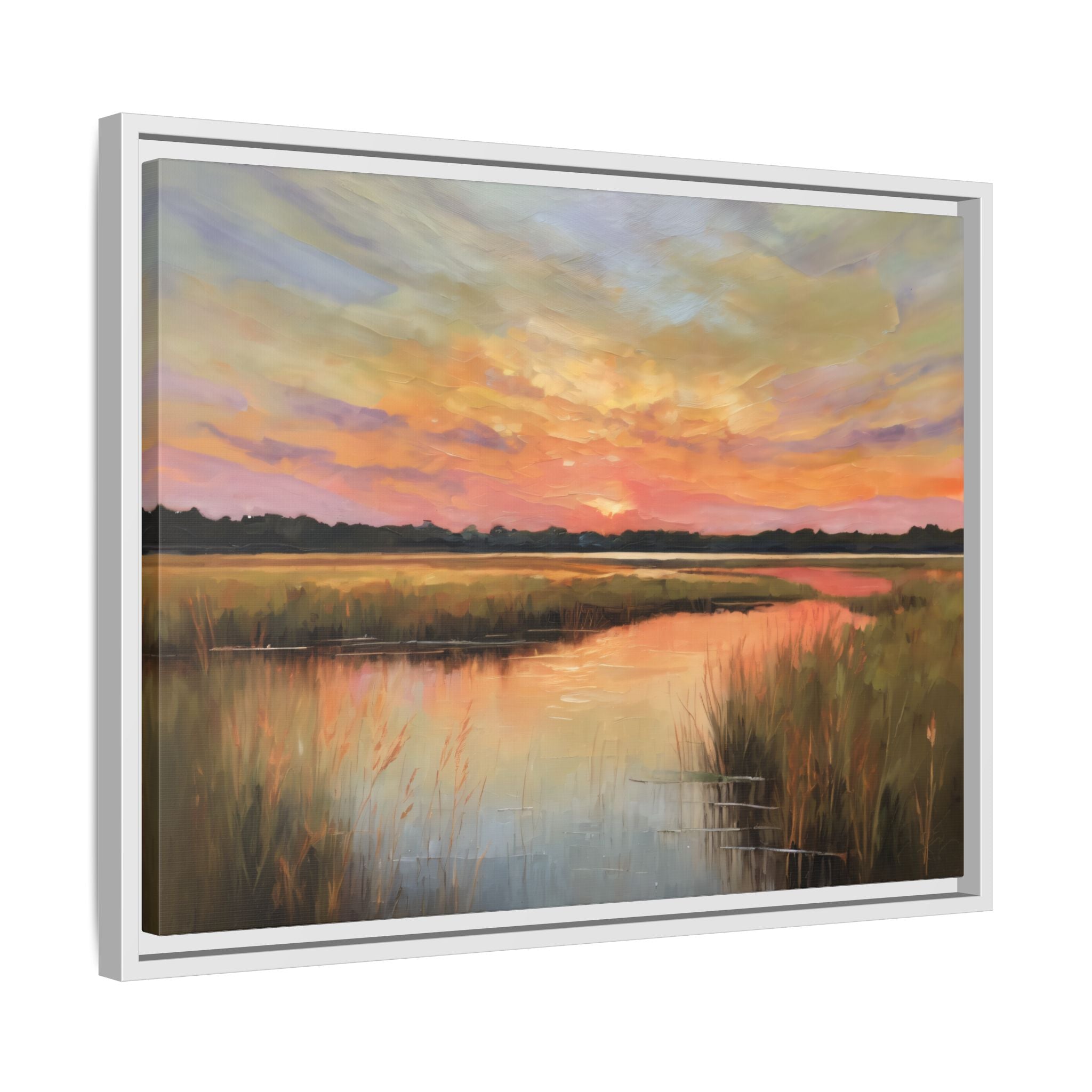 Salt Marsh Oil Painting Print – Tranquil Sunset Landscape Wall Art