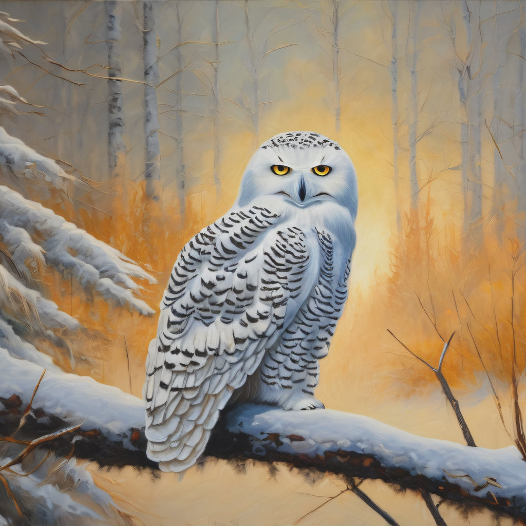 Snowy Owl Oil Painting Print – Winter Forest Wildlife Wall Art