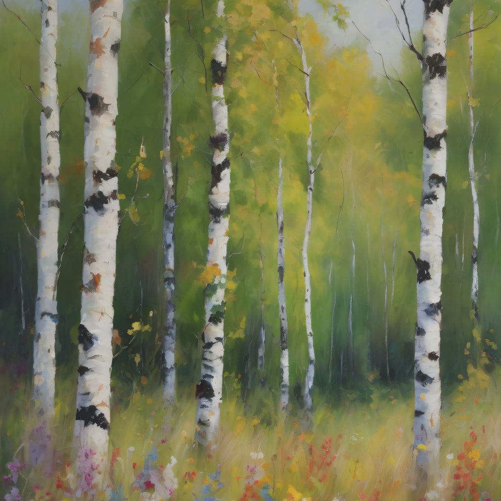 Birch Forest Oil Painting Print, Spring Woodland Canvas Decor
