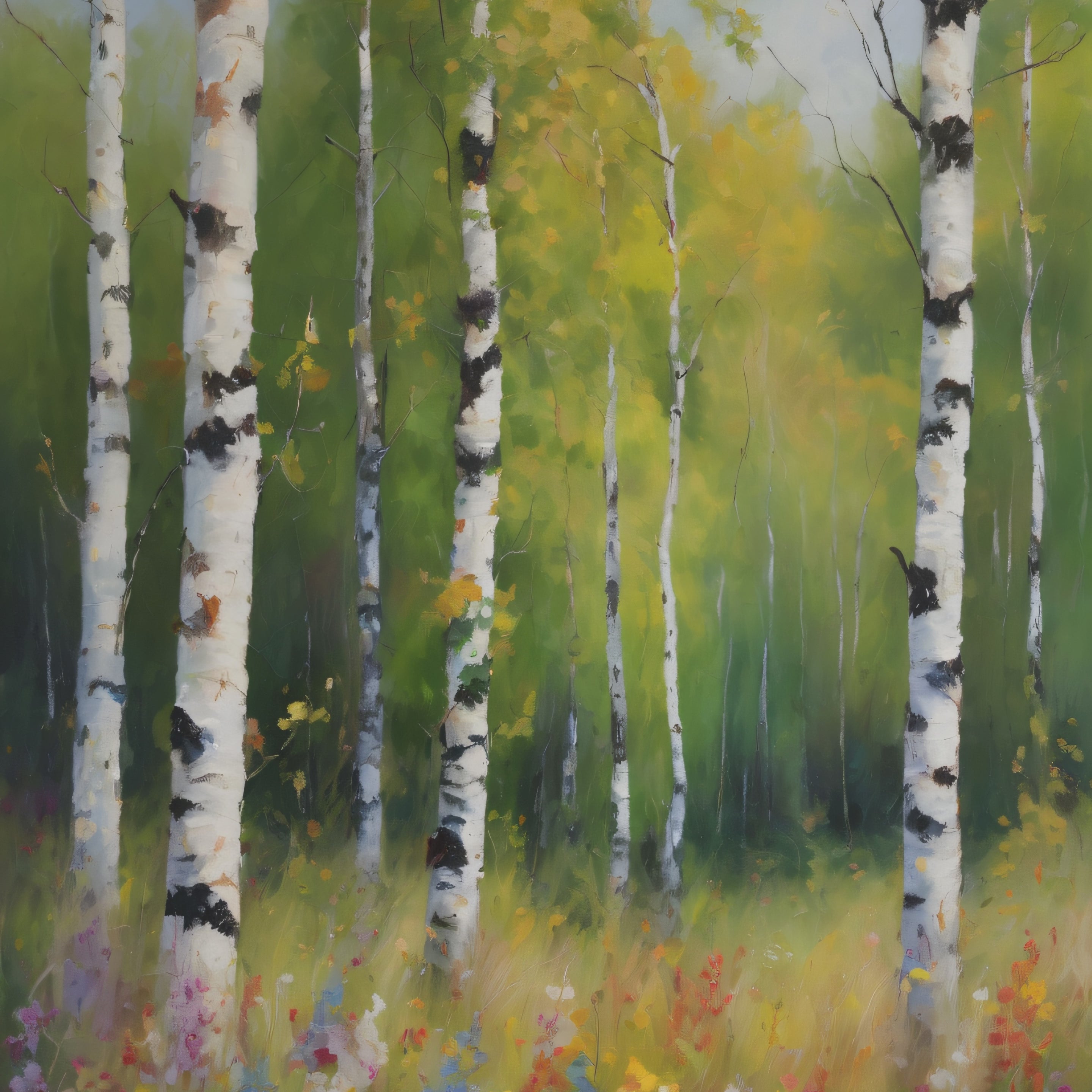 Birch Forest Oil Painting Print, Spring Woodland Canvas Decor