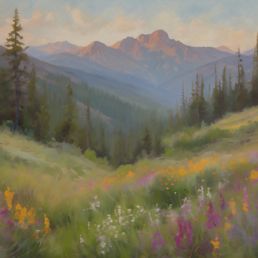 Wasatch Mountains Oil Painting Print – Utah Wildflower Landscape Wall Art