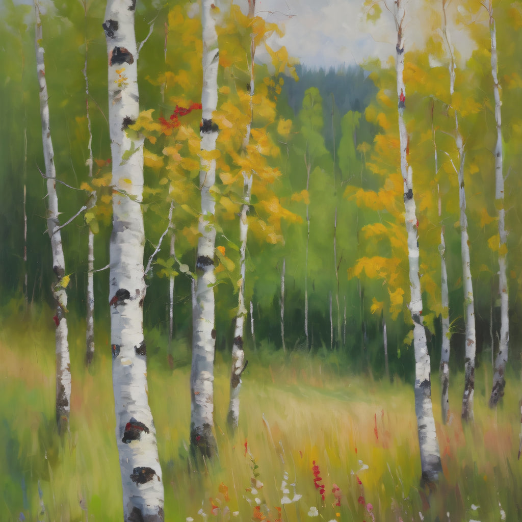 Birch Forest Oil Painting Print, Spring Woodland Canvas Decor