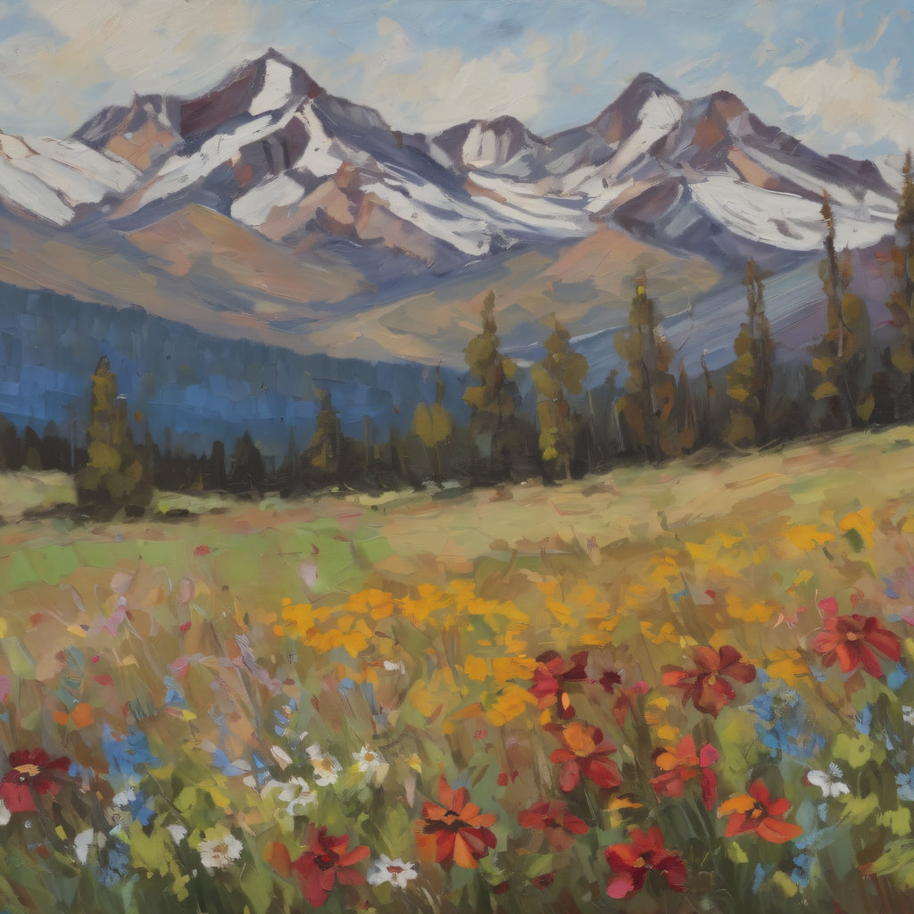 Wasatch Mountains Oil Painting Print – Utah Wildflower Mountain Landscape Wall Art