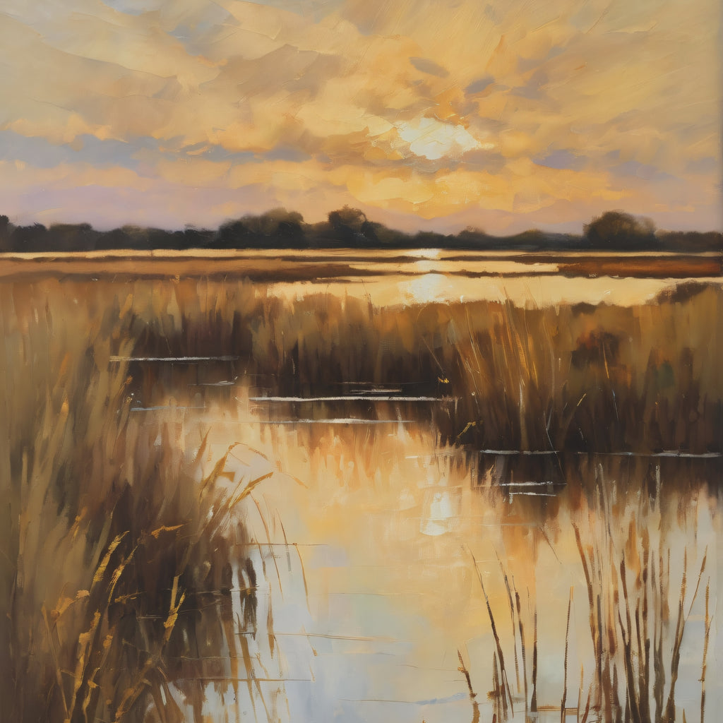 Salt Marsh Oil Painting Print – Lowcountry Sunset Landscape Wall Art