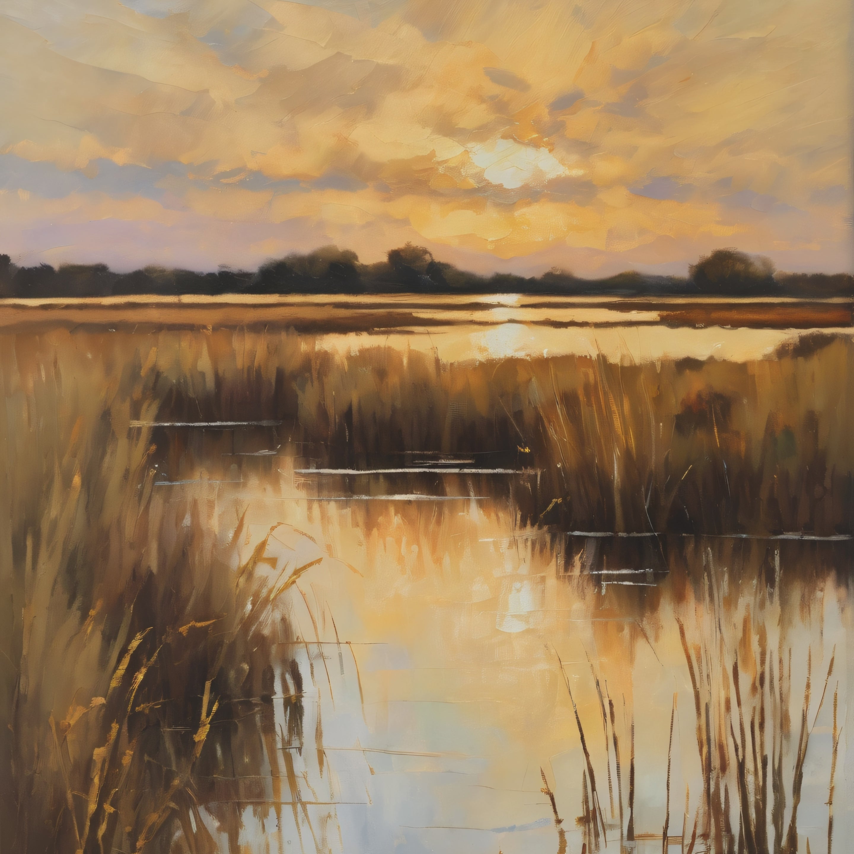 Salt Marsh Oil Painting Print – Lowcountry Sunset Landscape Wall Art