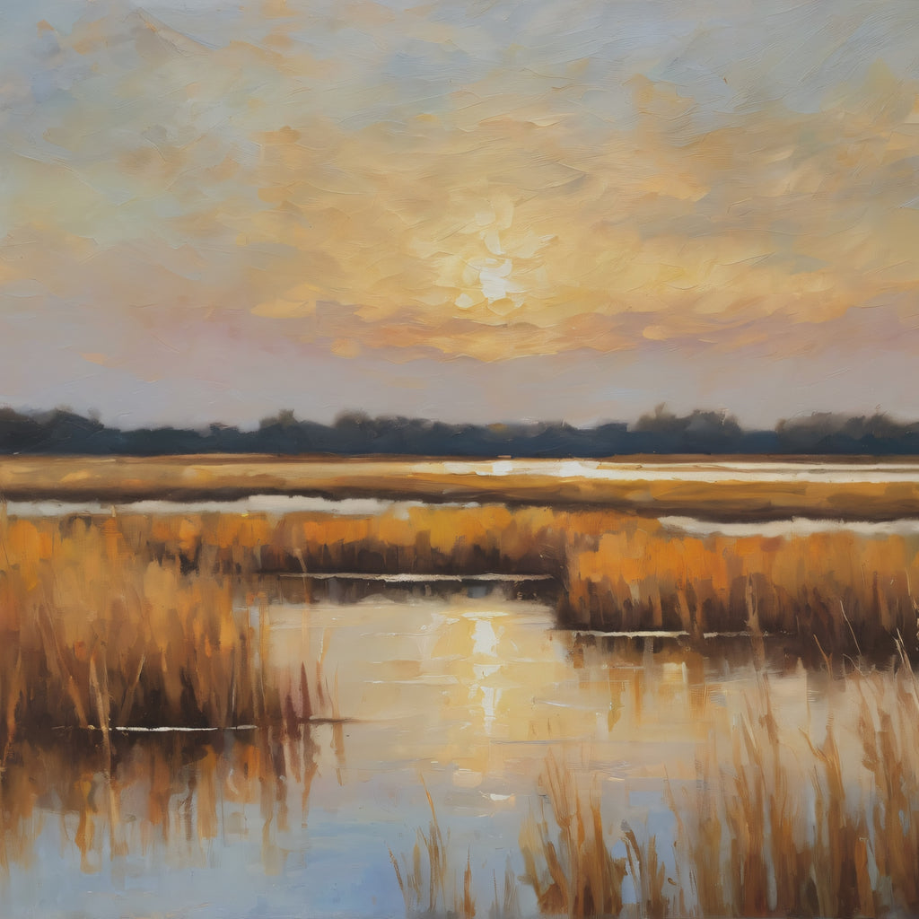 Salt Marsh Oil Painting Print – Lowcountry Sunset Landscape Wall Art