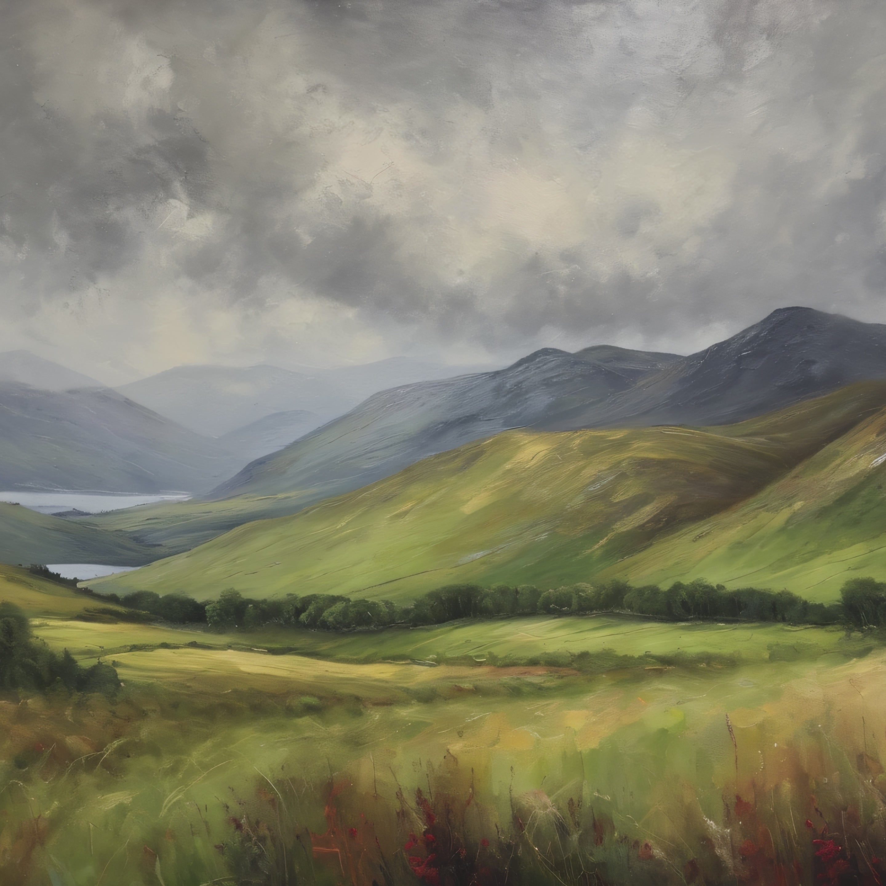 Scottish Highlands Oil Painting Print – Highland Mountain Landscape Wall Art