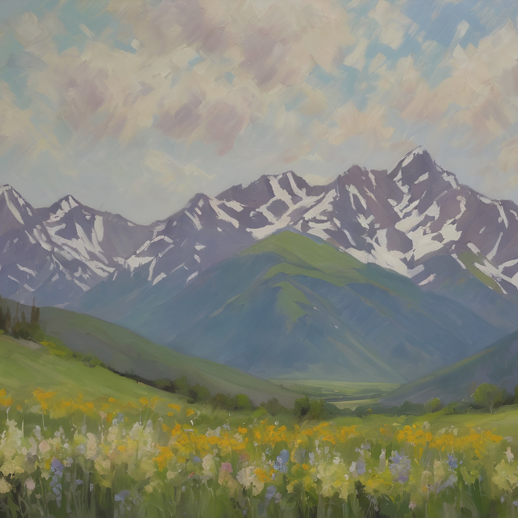 Wasatch Mountains Oil Painting Print – Utah Wildflower Mountain Landscape Wall Art
