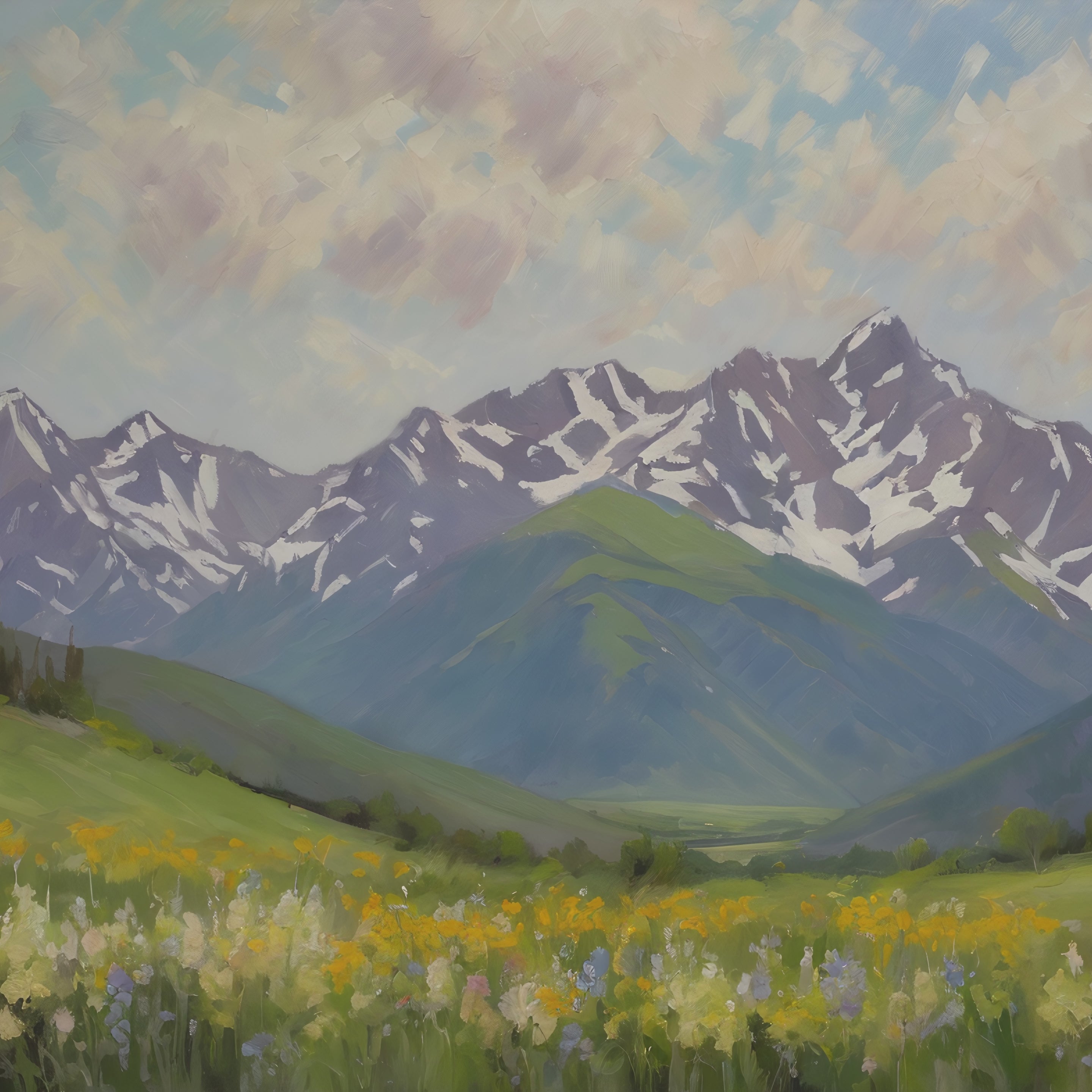 Wasatch Mountains Oil Painting Print – Utah Wildflower Mountain Landscape Wall Art