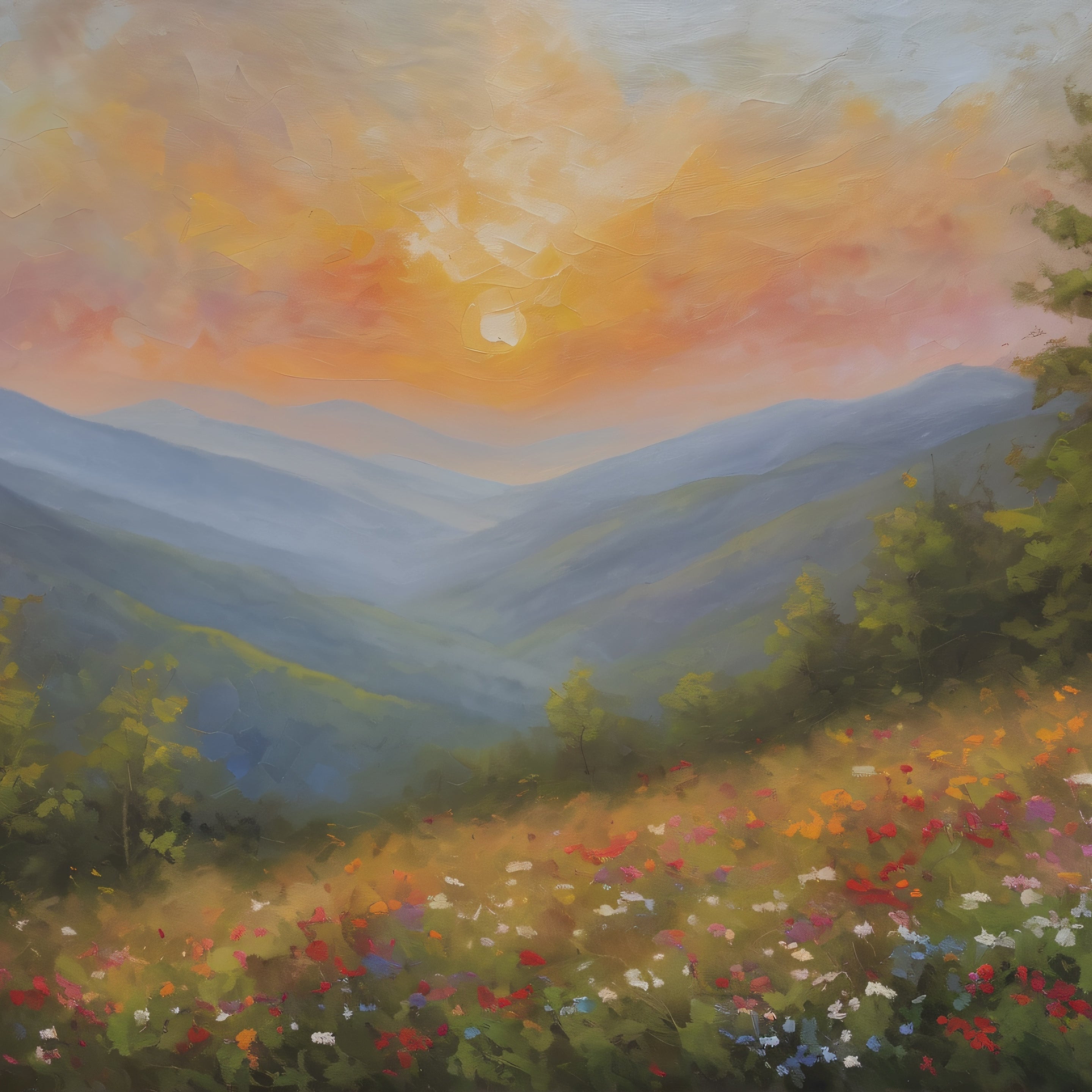 Blue Ridge Mountains Oil Painting Print – Appalachian Sunset Landscape Wall Art