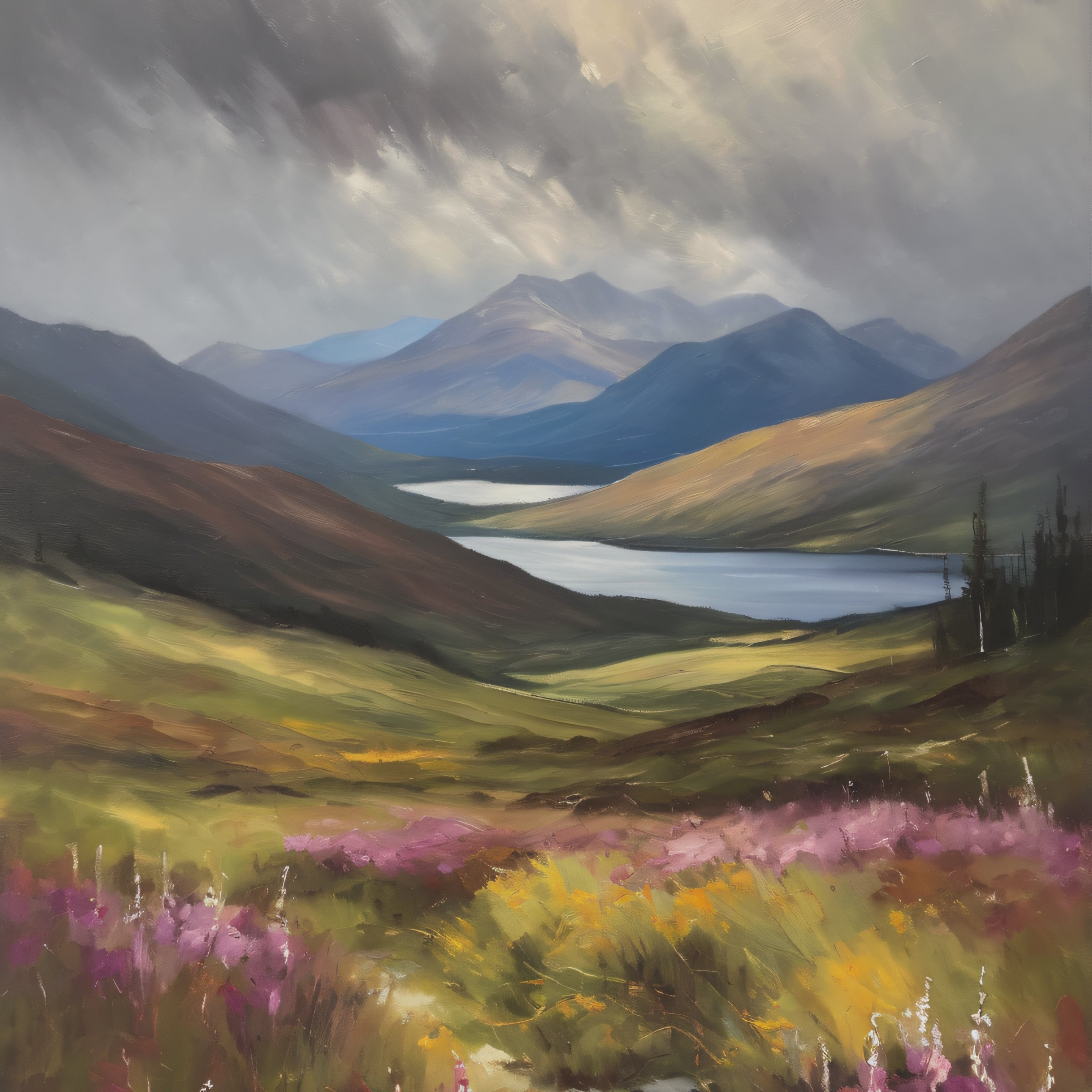 Scottish Highlands Oil Painting Print – Isle of Skye Mountain Landscape Wall Art