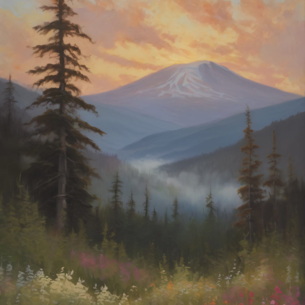 Washington Mountains Oil Painting Print – Pacific Northwest Landscape Wall Art