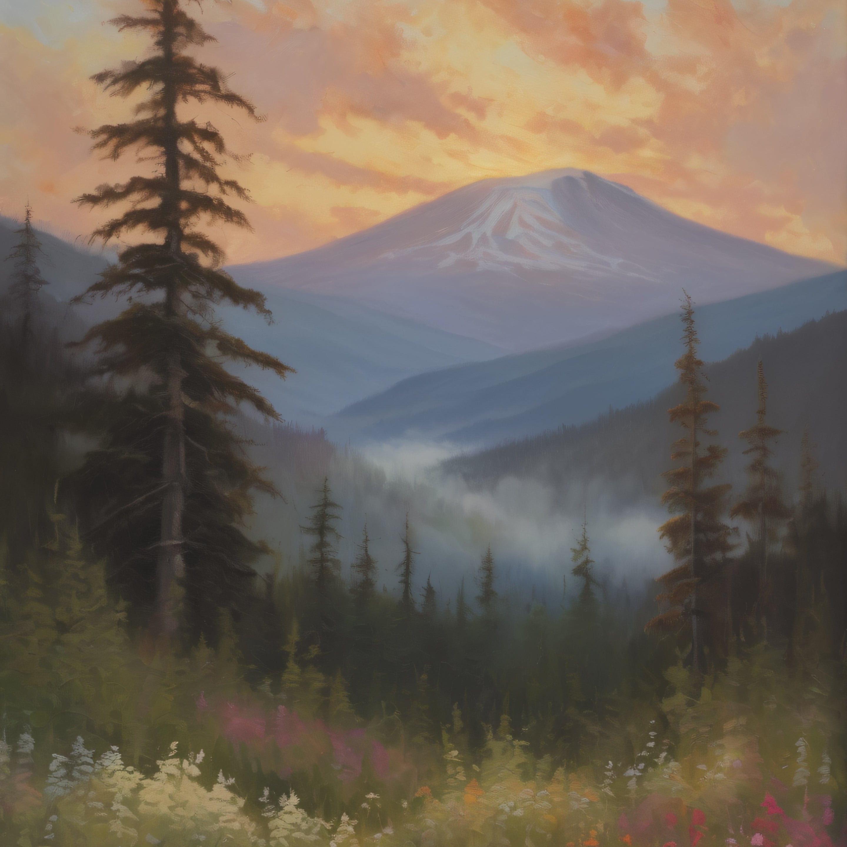 Washington Mountains Oil Painting Print – Pacific Northwest Landscape Wall Art