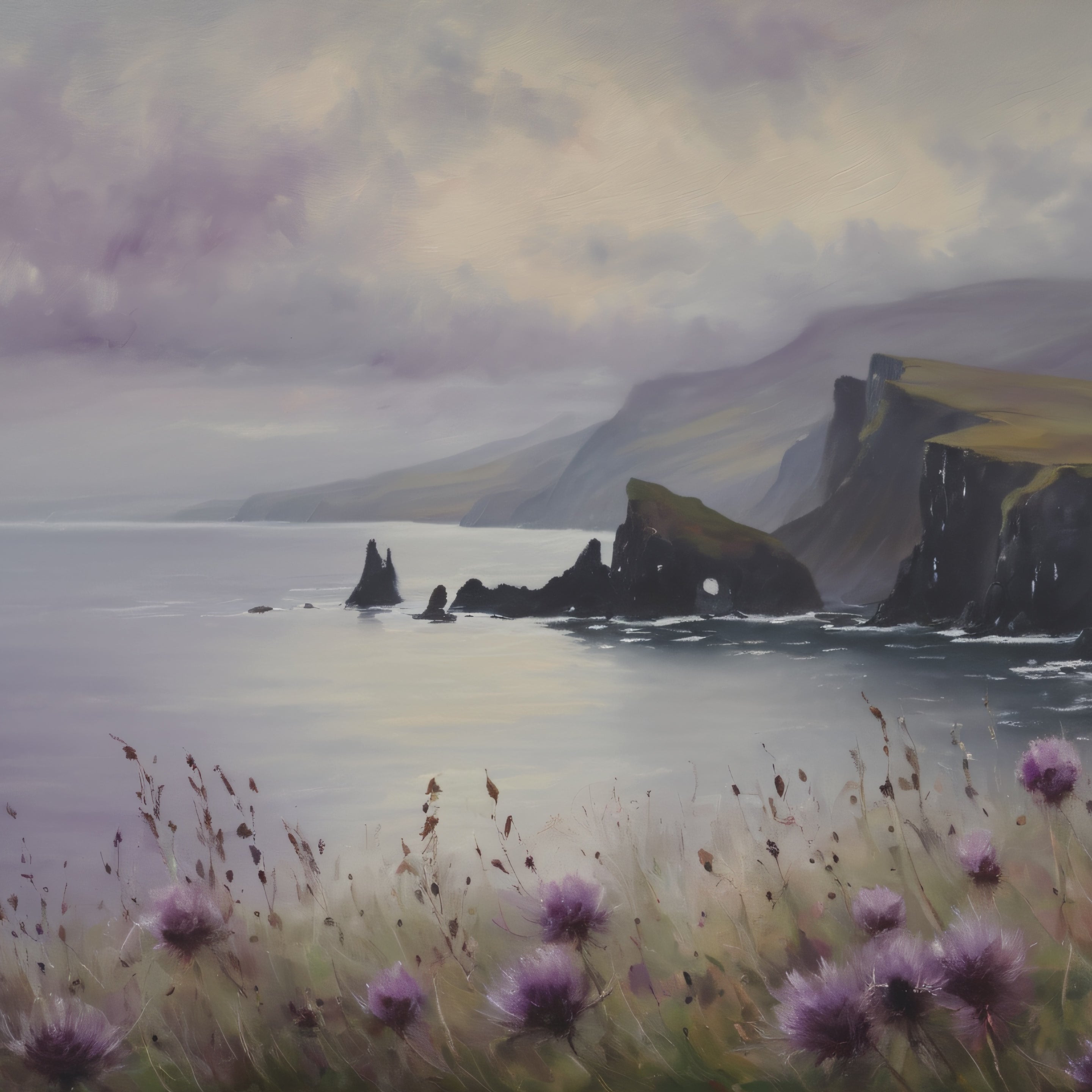 Isle of Skye Oil Painting Print – Scottish Highlands Landscape Wall Art